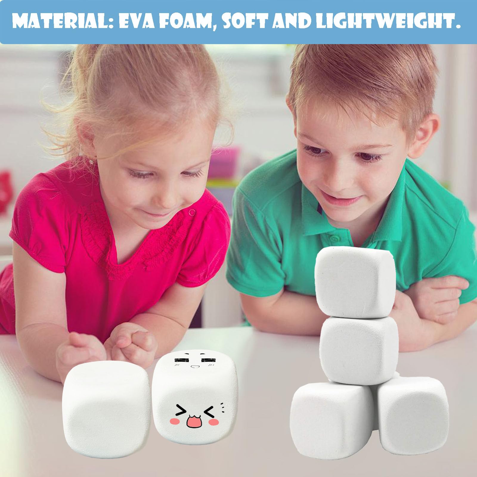 White EVA Foam Dice Blocks for Kids - 18PCS 1.96 Inch Soft Building Blocks for Creative Painting, Graffiti Art & Party Games - Perfect for DIY Crafts, Classroom Activities & Birthday Party Decorations