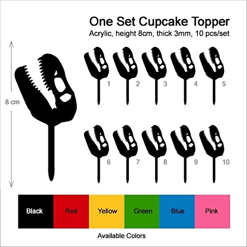 Trex Head Fossil Silhouette Acrylic Cupcake Toppers - 10 Pack for Dinosaur Themed Party, Wedding, Birthday Decorations | Perfect for Jurassic Decor, Cake Toppers, and DIY Crafts
