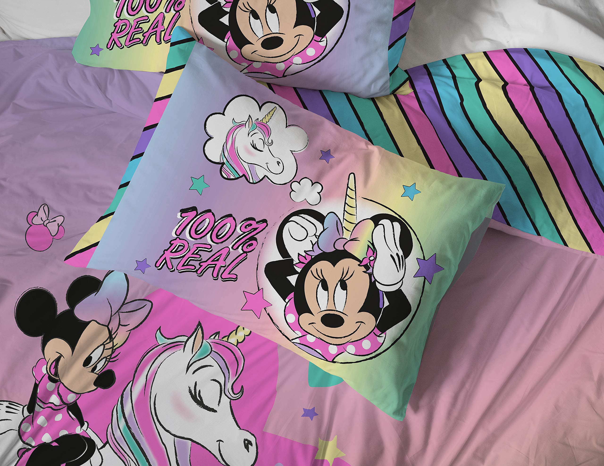 Jay Franco Disney Minnie Mouse Unicorn Dreams 7-Piece Full Bedding Set - Reversible Comforter & Sheet Set - Ultra Soft Fade Resistant Microfiber (Official Disney Licensed Product) for Kids' Bedroom Decor & Gift