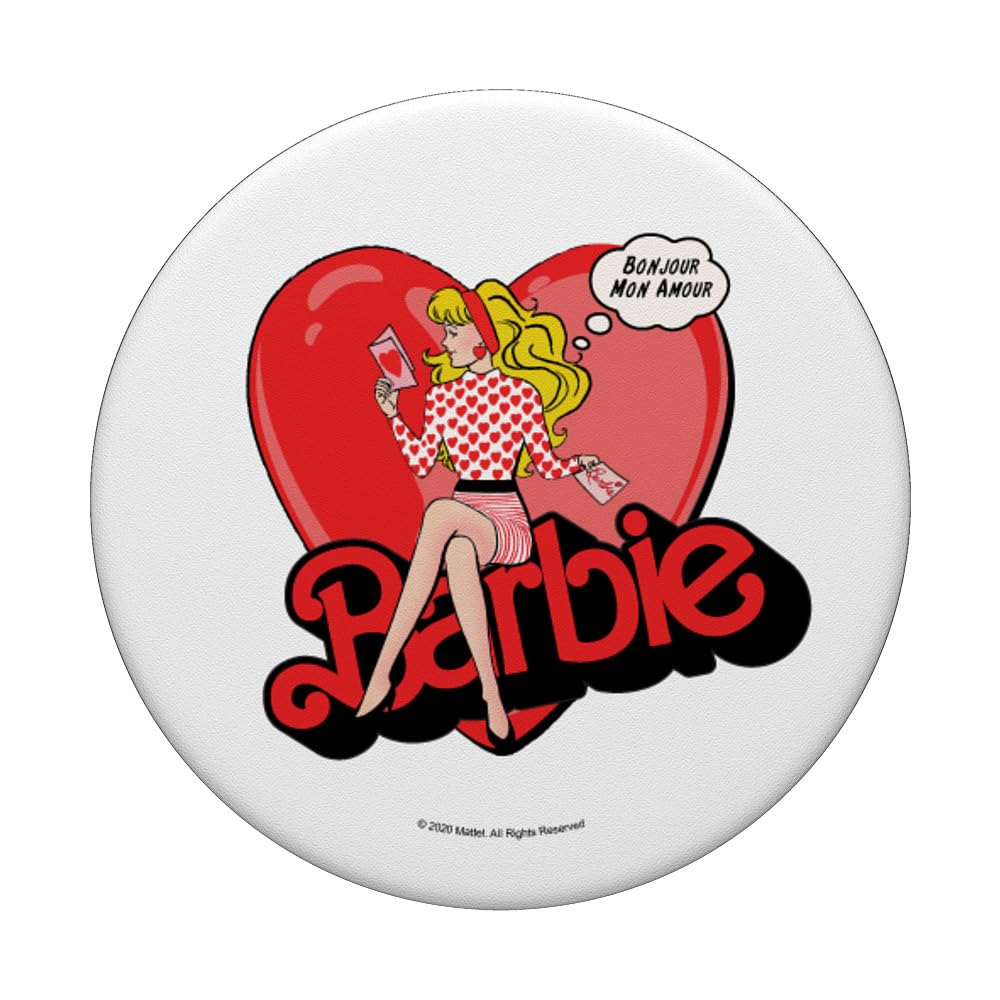 Barbie Valentines Bonjour Mon Amour PopSockets Standard PopGrip - Swappable Phone Grip & Stand for Valentine's Day Gifts, Smartphones, Tablets (Perfect for Selfies, Calls & Daily Use)