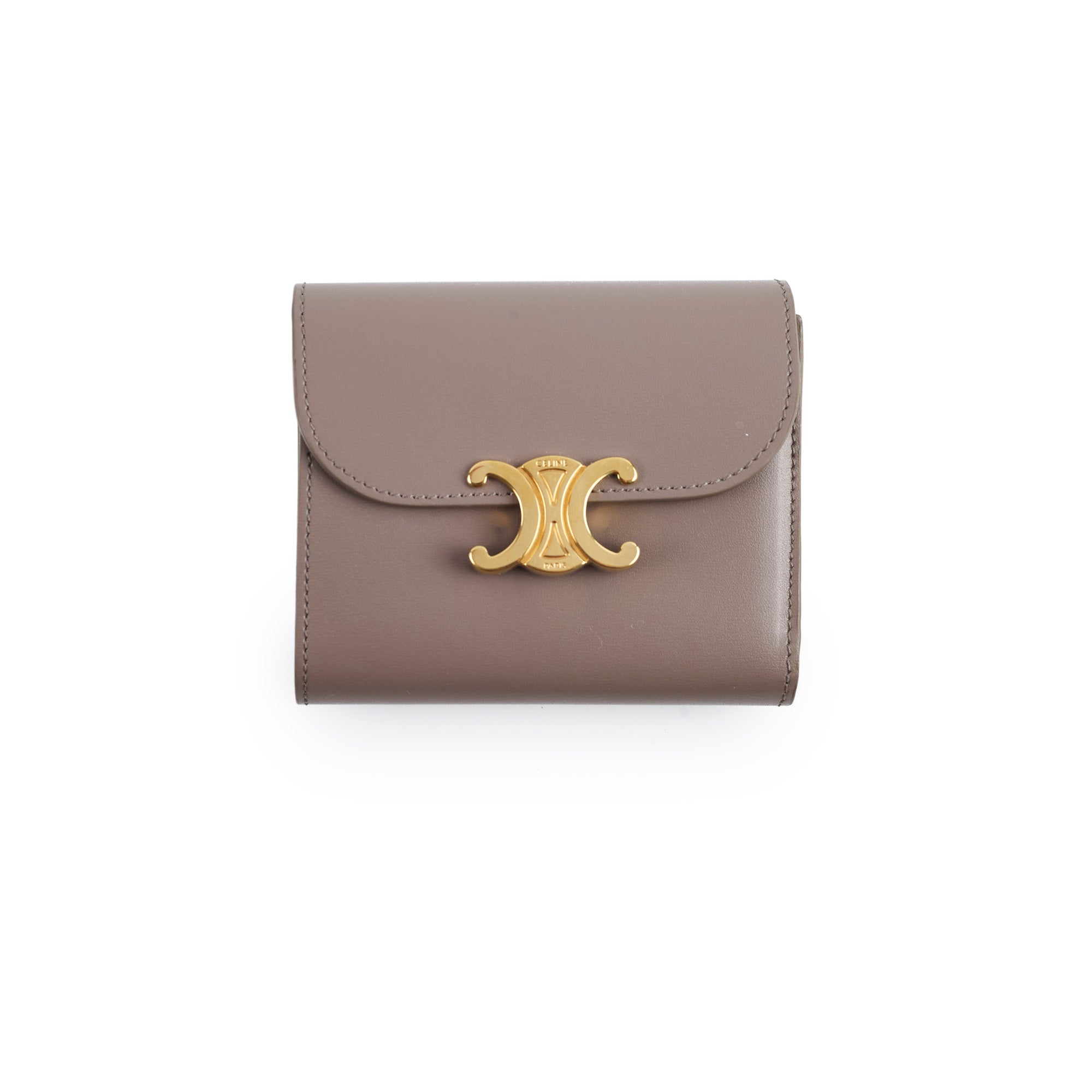 Celine Small Flap Wallet Triomphe in Shiny Calfskin Pebble - Luxury Designer Womens Wallet with Gold-Tone Logo - Perfect for Everyday Use & Special Occasions