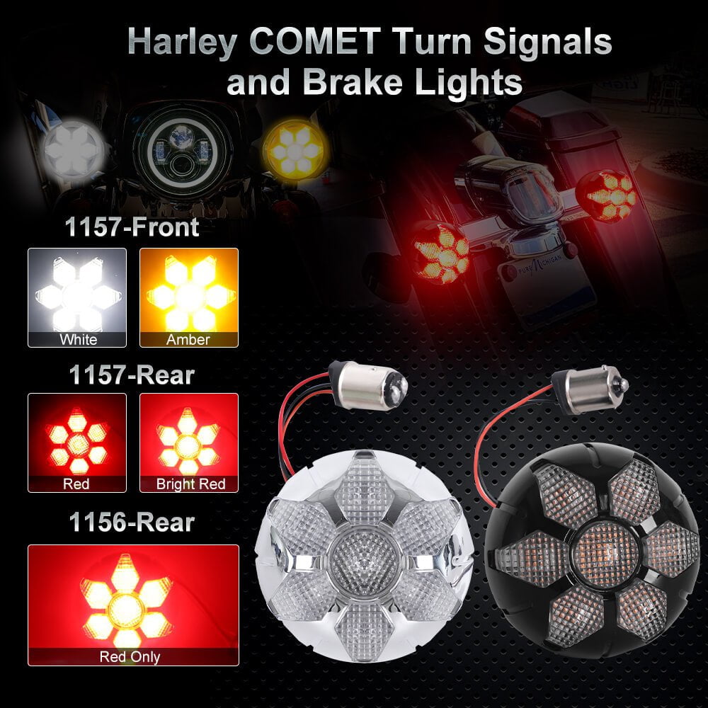 Comet 1156 / 1157 Socket Front and Rear Turn Signal Bulbs for Harley Davidson Motorcycles - High Visibility LED Replacement for Safe Night Riding