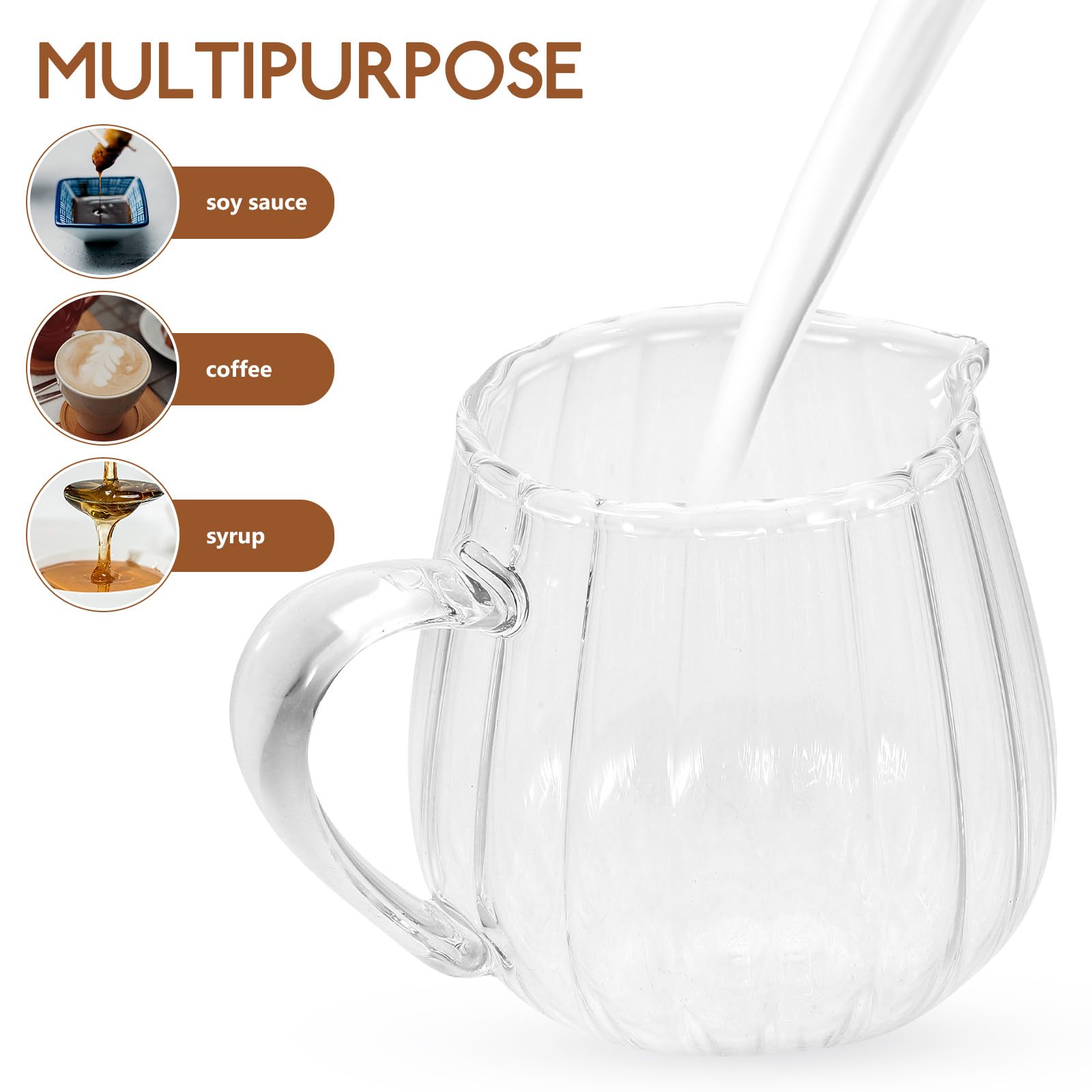 Elegant Wave-Shaped Crystal Glass Creamer Pitcher with Handle - 155ml/5oz Kitchen Milk Jug for Coffee, Tea, Sauce & Cream Serving | Perfect for Breakfast, Afternoon Tea & Entertaining Guests