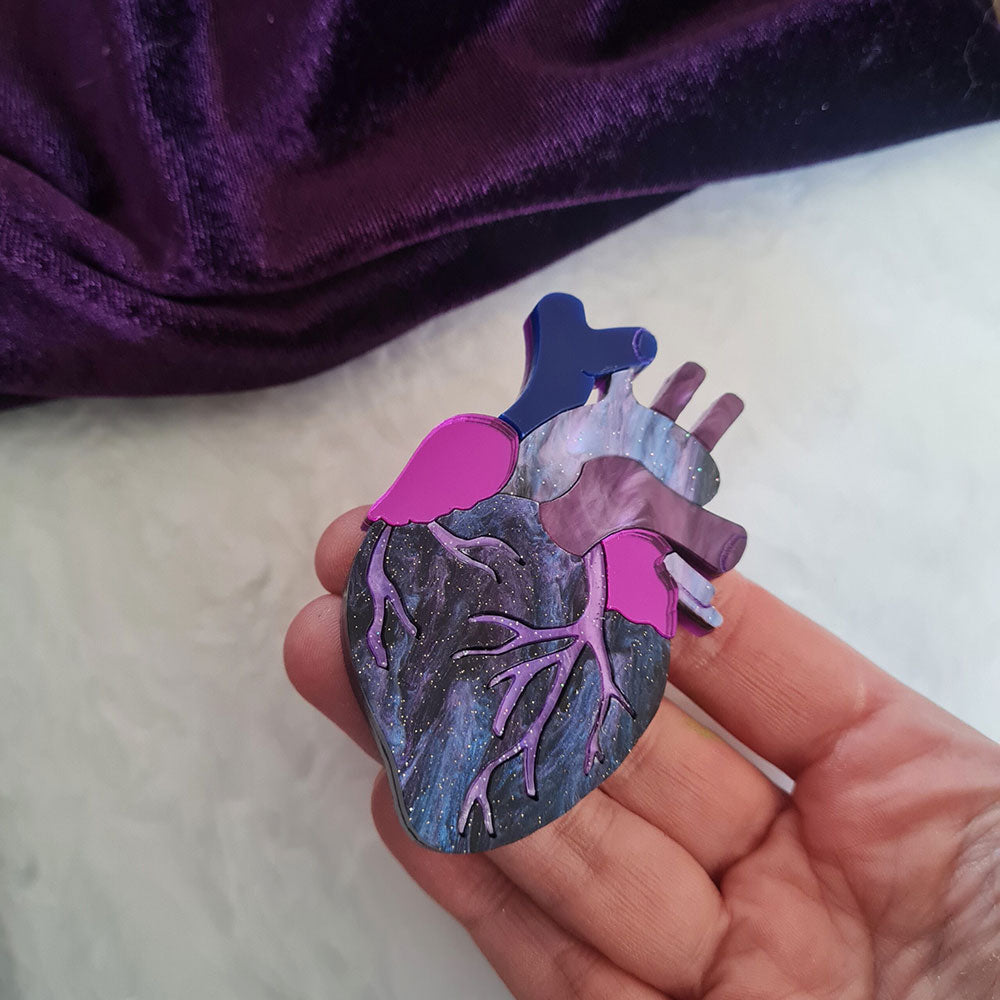 Anatomical Heart Brooch - Cosmic Purple Crystal Jewelry by Cherryloco | Unique Gothic Fashion Accessory for Women, Perfect for Parties, Cosplay & Everyday Wear