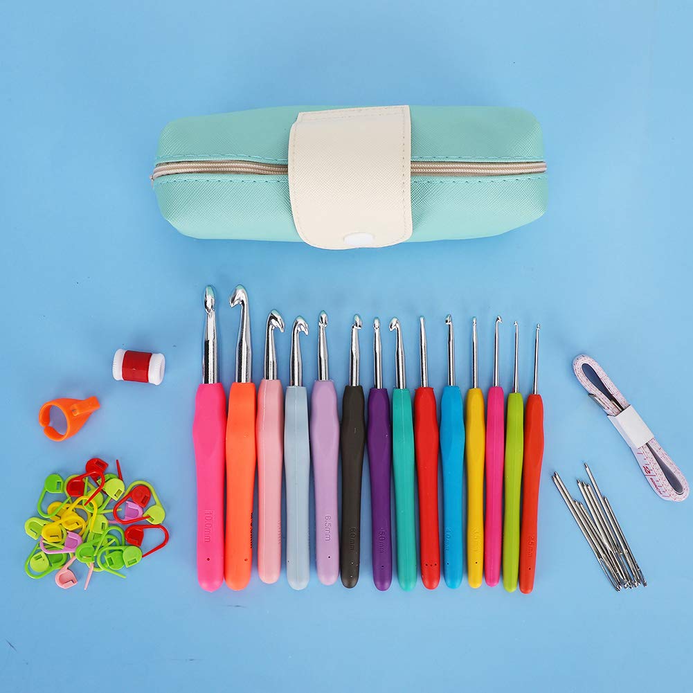 14-Piece Ergonomic TPR Crochet Hooks Set with Storage Case - Extra Long Knitting Needles for Comfortable Crafting & Weaving - Perfect DIY Gift for Crocheters & Knitters (Ideal for Yarn Projects, Blankets, Scarves & Home Decor)