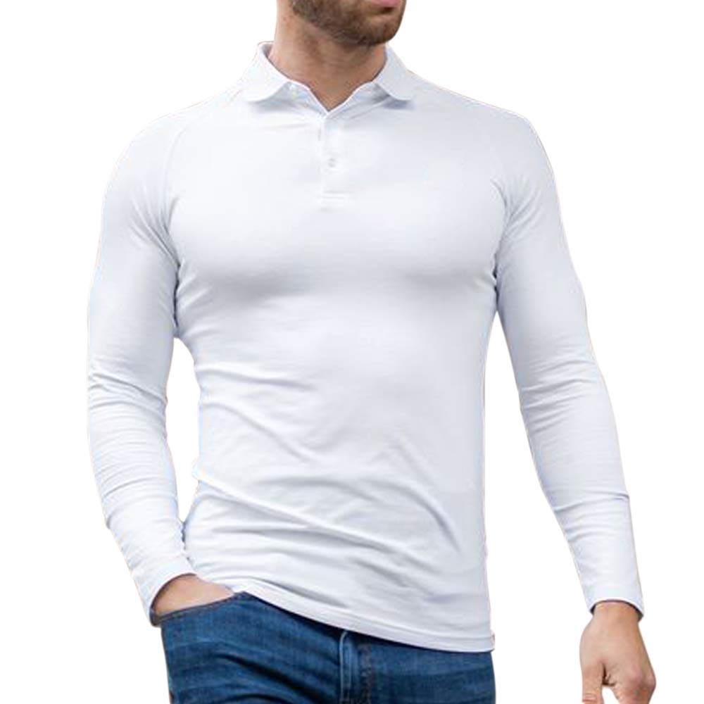 GYMAPE Men's Stretchy Cotton Polo Long Sleeve T-Shirt - Casual Comfort Fit for Work, Travel & Everyday Wear