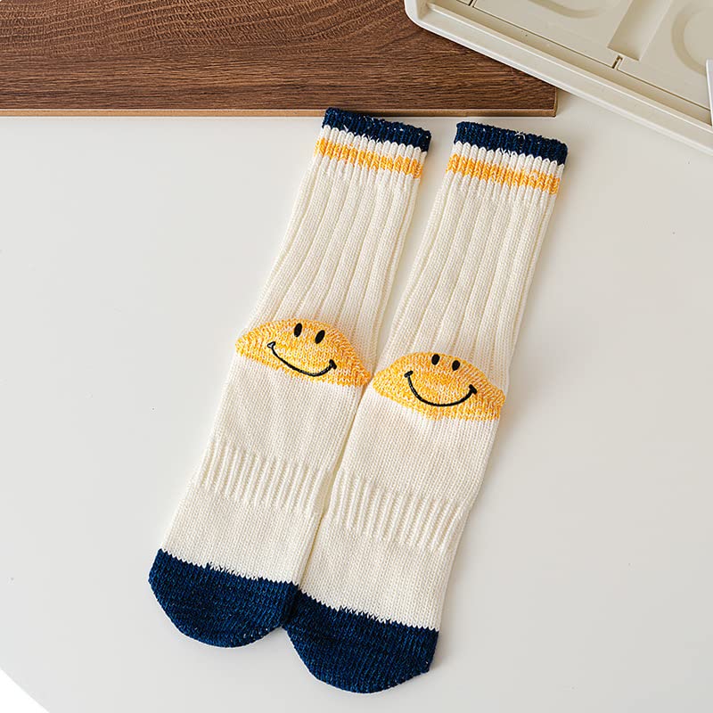 Ralxion 3 Pairs Smiley Face Socks - Cute Aesthetic Preppy Vintage Smiling Face Crew Socks for Women & Men | Perfect for Casual Wear, Gifts, and Everyday Fashion