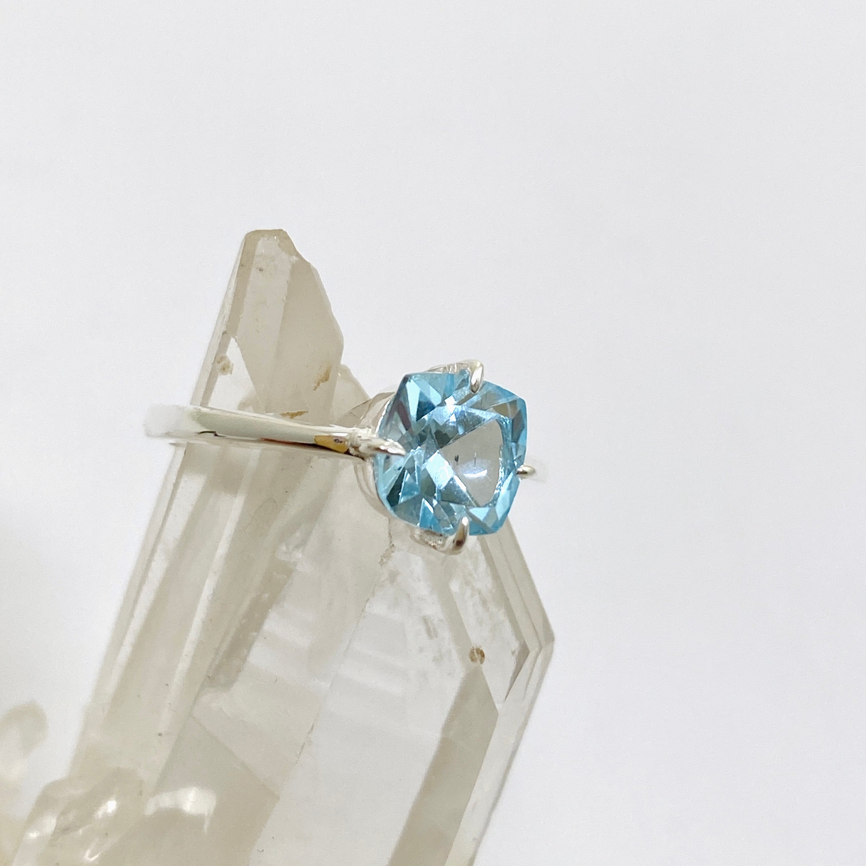 Blue Topaz Faceted Square Solitaire Ring R4806 - Elegant Sterling Silver Jewelry for Women, Perfect for Engagement, Anniversary & Special Occasions
