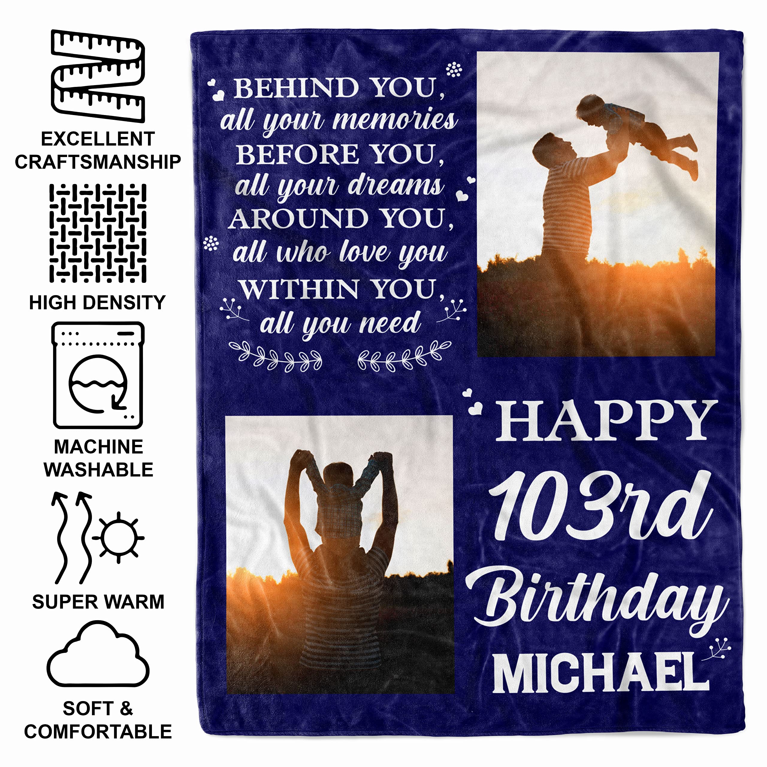 Personalized 103rd Birthday Blanket for Men - Custom Photo Fleece Sherpa Throw Gift for Dad, Grandpa Born in 1920 | Funny 103 Years Old Decorations | Perfect for Family Celebrations, Cozy Nights & Memorable Gifts