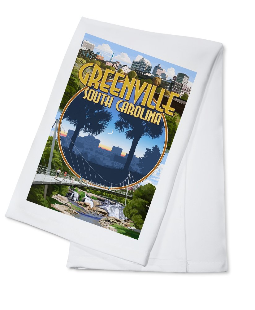 100% Cotton Tea Towel Set - Decorative Hand Towels for Kitchen & Home - Greenville South Carolina Montage Design - Perfect for Drying Dishes, Gift Giving & Farmhouse Decor
