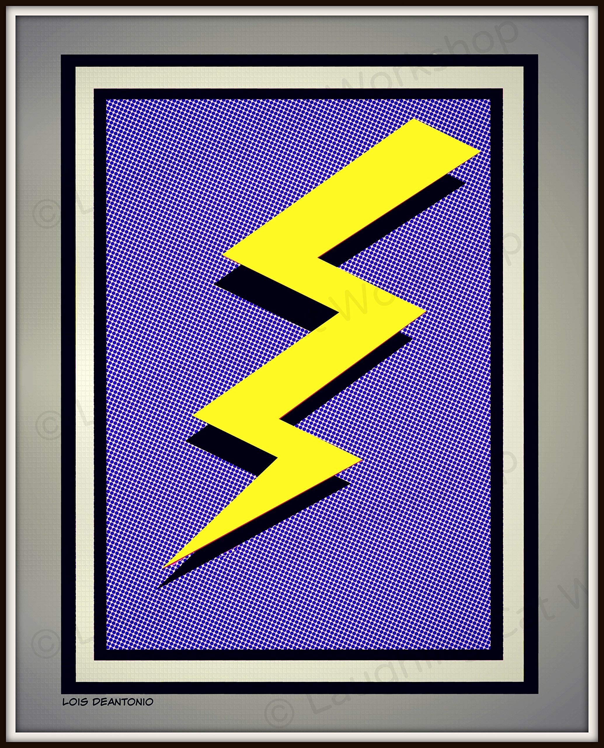 Superhero Lightning Bolt Art Print - Electric Bolt Comics Poster, Abstract Modern Wall Decor for Dorm & Superhero Room - Pop Art Contemporary Wall Art for Superhero Fans & Comic Lovers