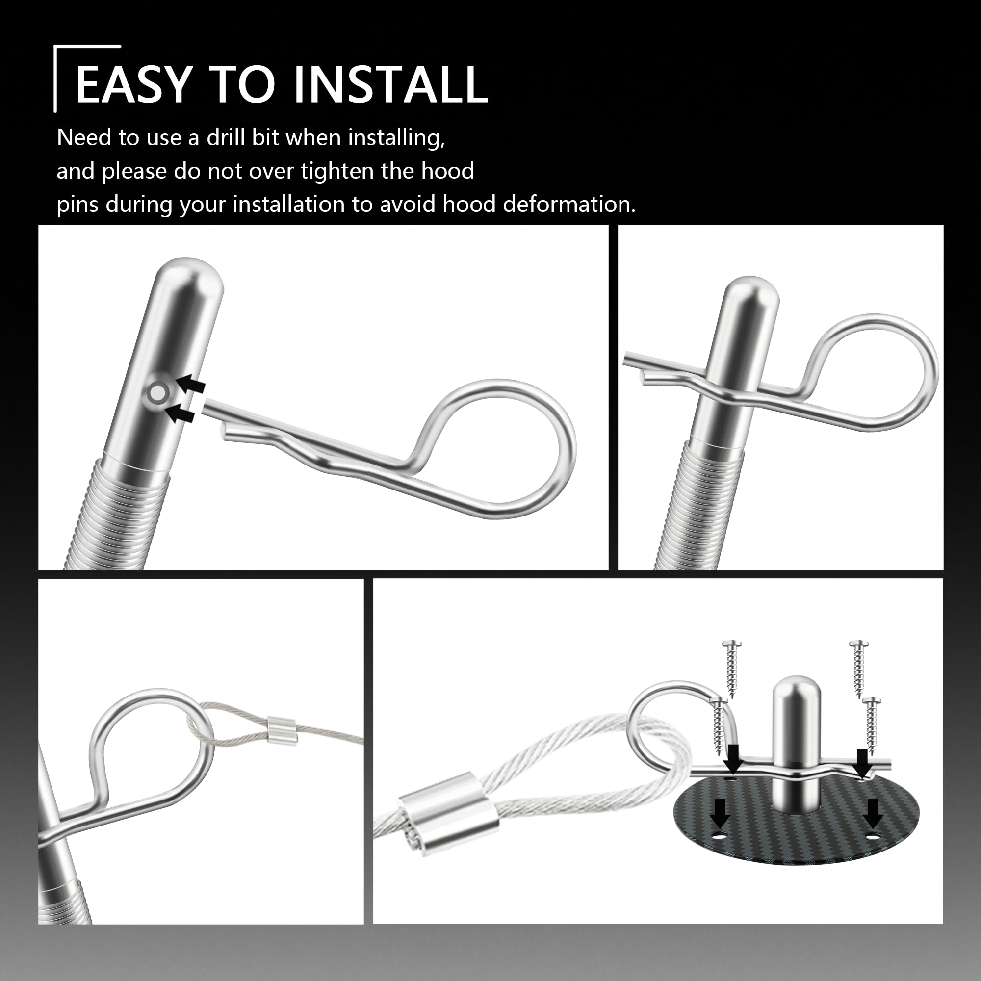 Carleef Carbon Fiber Stainless Steel Universal Hood Pins & Lock Kit - Secure & Decorate Car Engine Hood Cover for Most Vehicles (Black) | Perfect for Car Shows, Off-Roading & Vehicle Customization