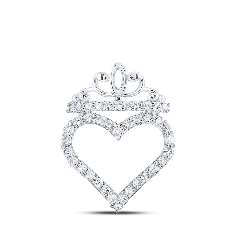 10K White Gold Women's Round Diamond Crown Heart Pendant Necklace - 1/4 CTTW, Elegant Jewelry Gift for Anniversary, Valentine's Day & Special Occasions