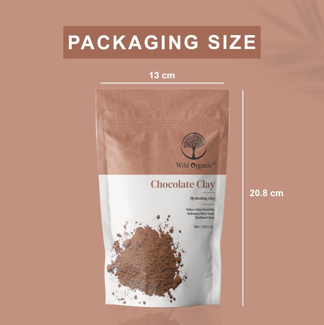 Organic Wild Chocolate Clay Powder - 100g Hydrating & Detoxifying Mask for Skin & Hair - Radiant Glow, Balances Skin Tone, Anti-Aging - Perfect for Spa Day & Self-Care Routine