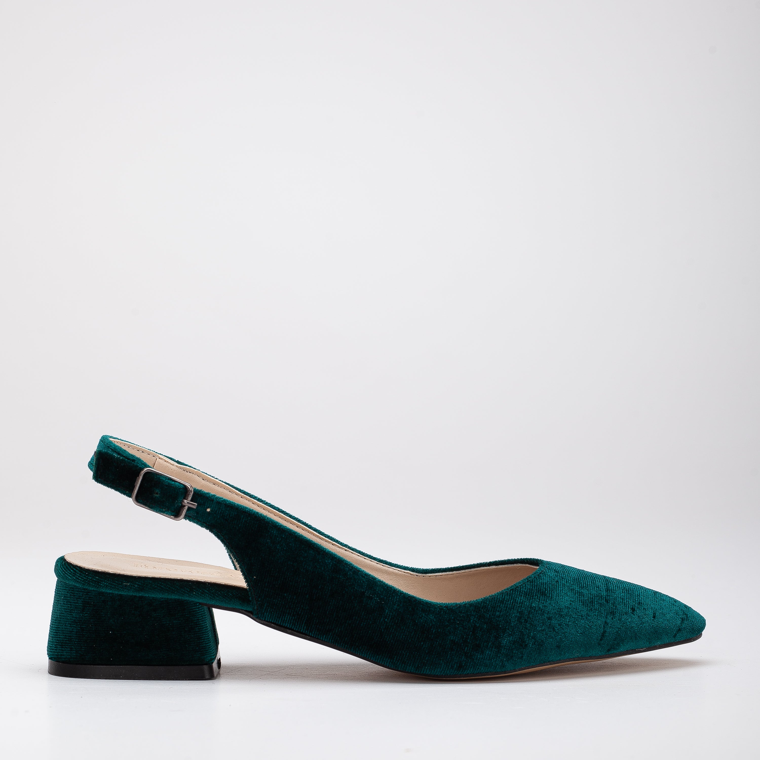 Emma Green Velvet Slingback Shoes - Women's Comfortable Low Heel Dress Pumps for Party, Wedding & Evening Occasions