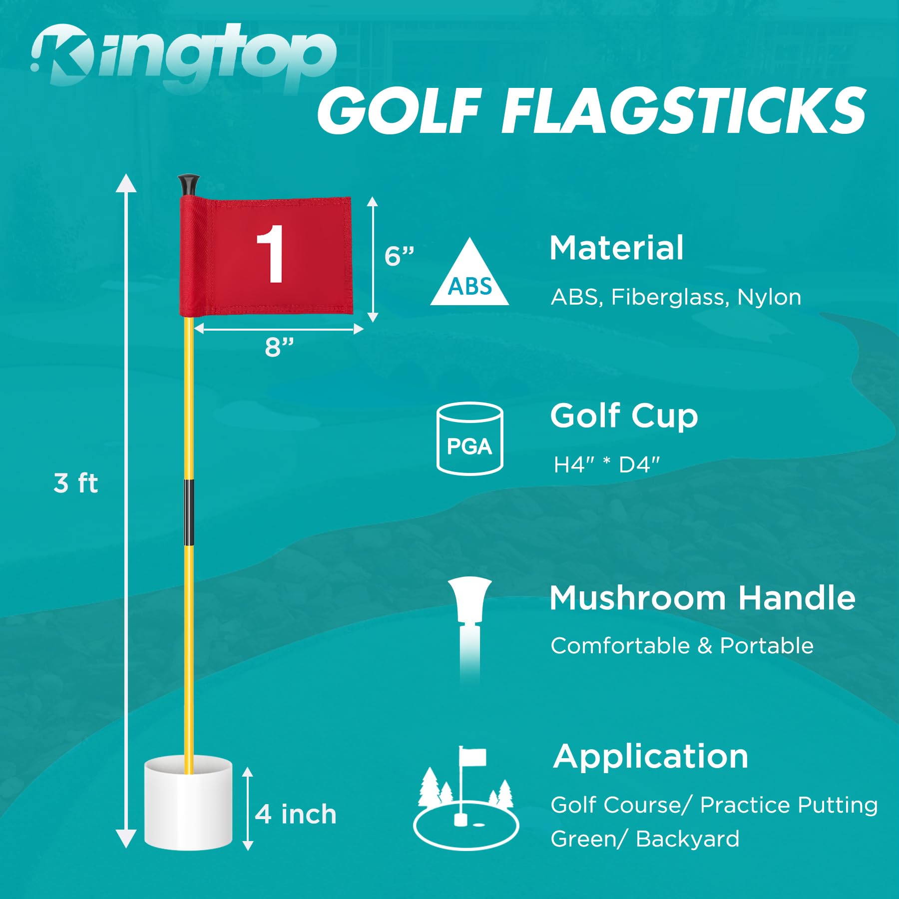 KINGTOP Mini Golf Flagstick - 3 Feet Double-Sided Numbered Putting Green Flag for Yard Practice | Portable 2-Section Golf Pin Flag & Hole Cup Set | Perfect for Backyard Training, Indoor Putting, and Golf Gifts