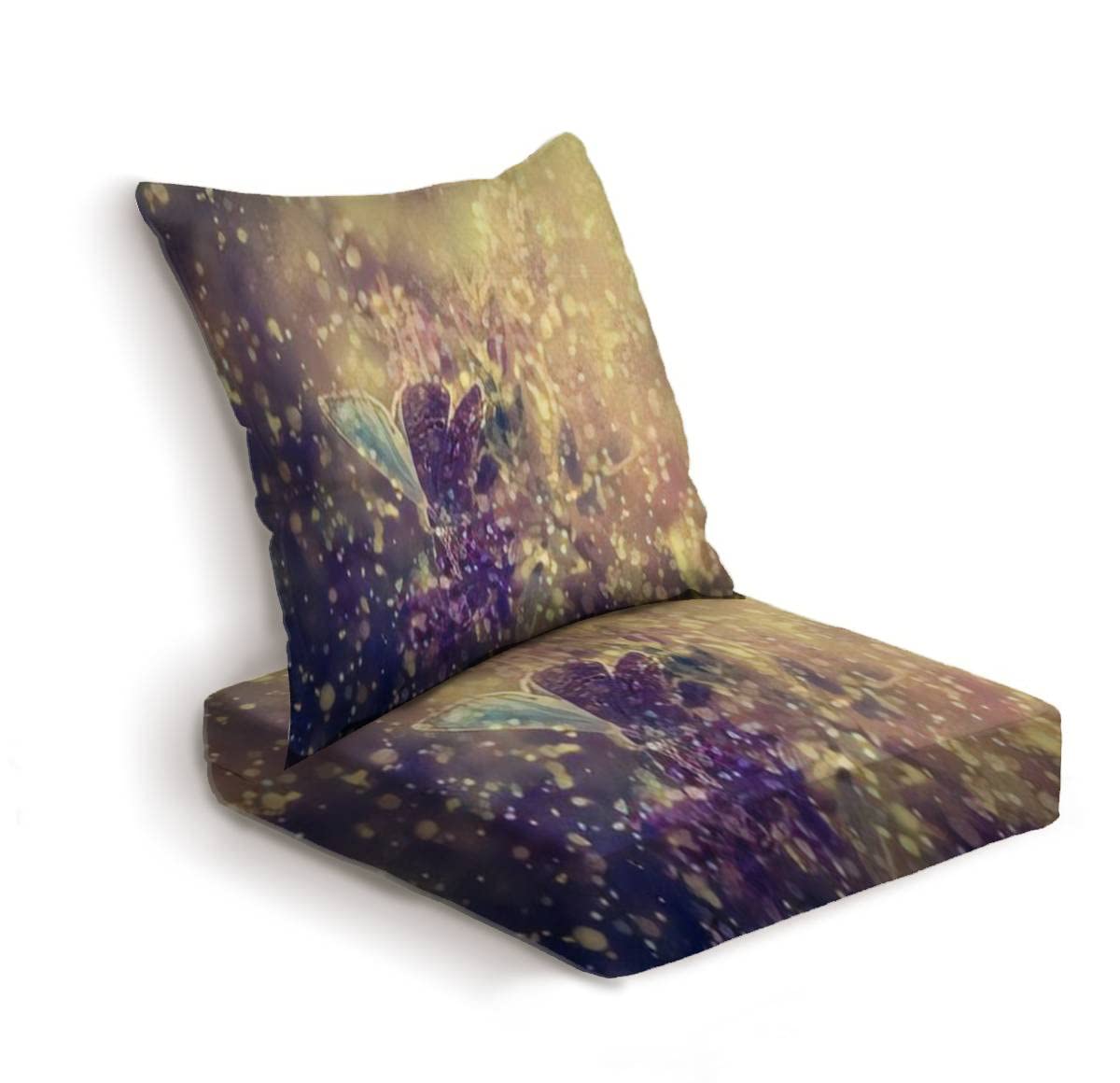 2-Piece Outdoor Deep Seat Cushion Set - Vintage Butterfly & Sunset Print - Water-Resistant Patio Furniture Replacement Cushions for Lounge Chairs, Conversation Sets - Perfect for Backyard, Poolside, and Garden Relaxation