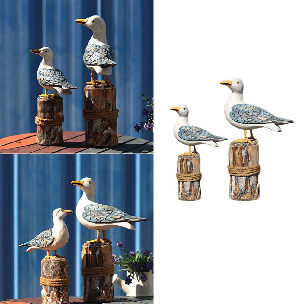 Handmade Mediterranean Wooden Bird Figurine Set - 2PCS Artistic Bird Ornaments for Home, Office & Store Decor | Unique Cabinet & Shelf Display Accents