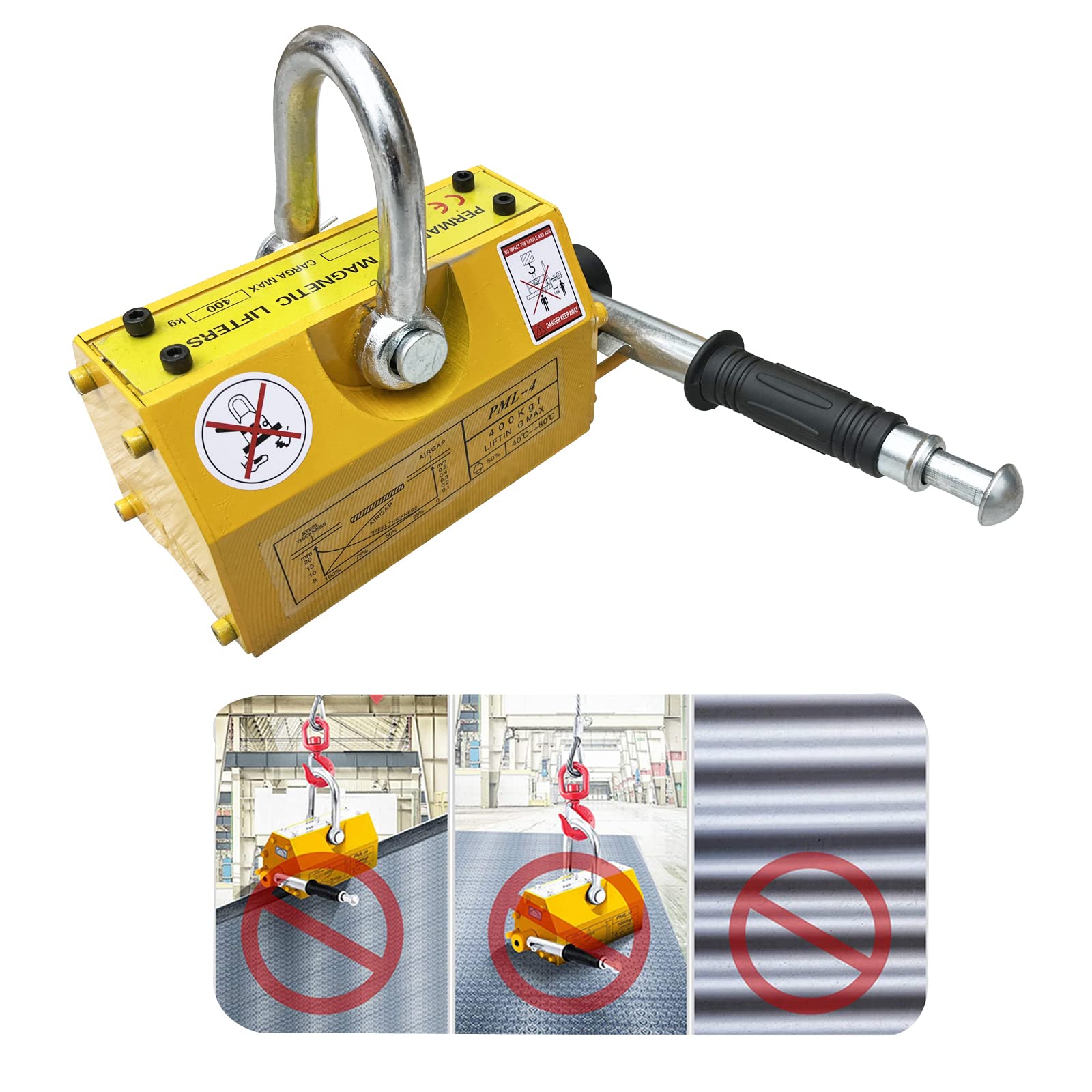INTBUYING 880LB (400KG) Heavy Duty Steel Magnetic Lifter - Permanent Crane Hoist Lifting Magnet with Release for Shop, Block & Board Handling | Ideal for Construction, Metalworking & Industrial Material Lifting