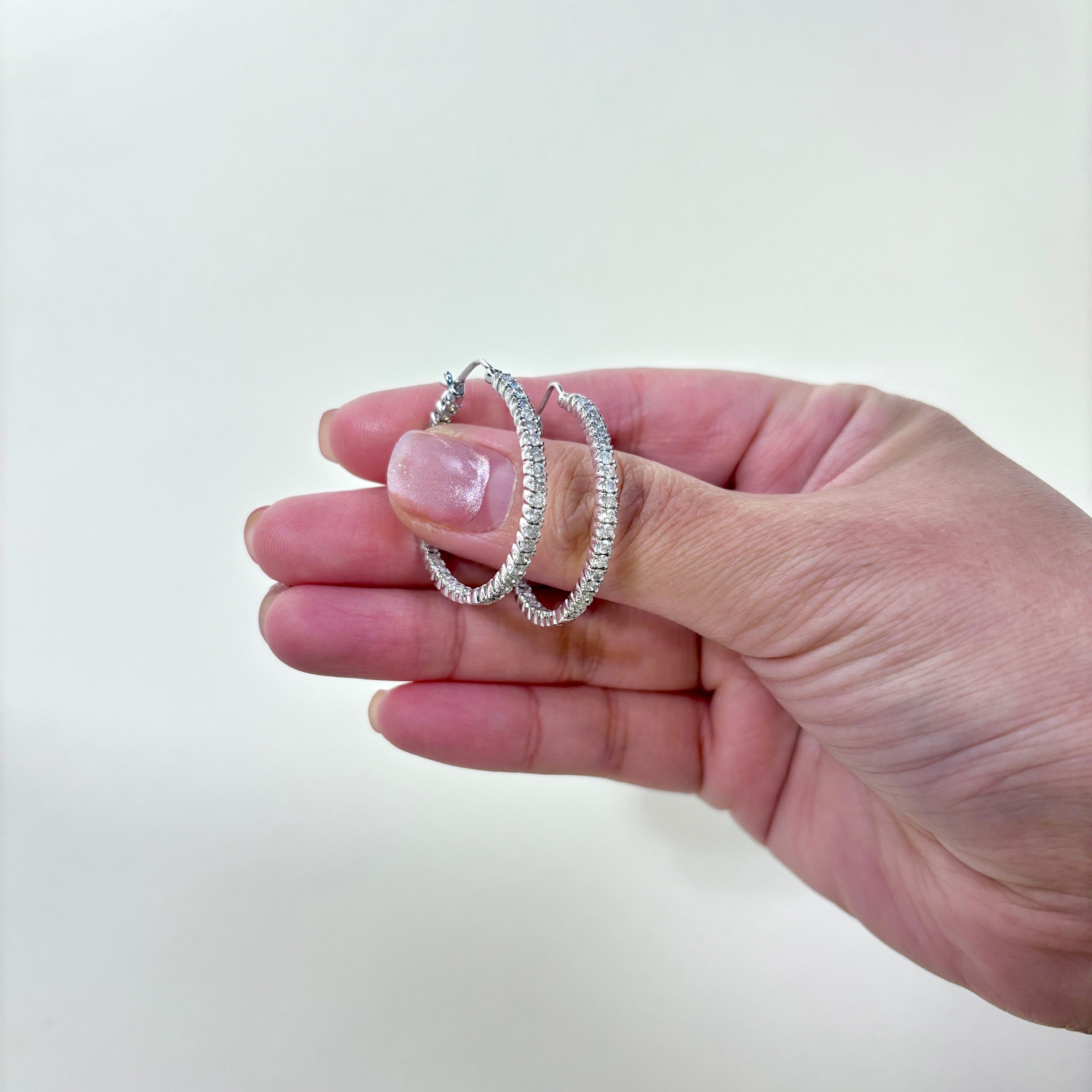 14K White Gold Diamond Hoop Earrings 0.95ctw - Elegant Dangle Earrings for Women, Perfect for Weddings, Parties & Special Occasions