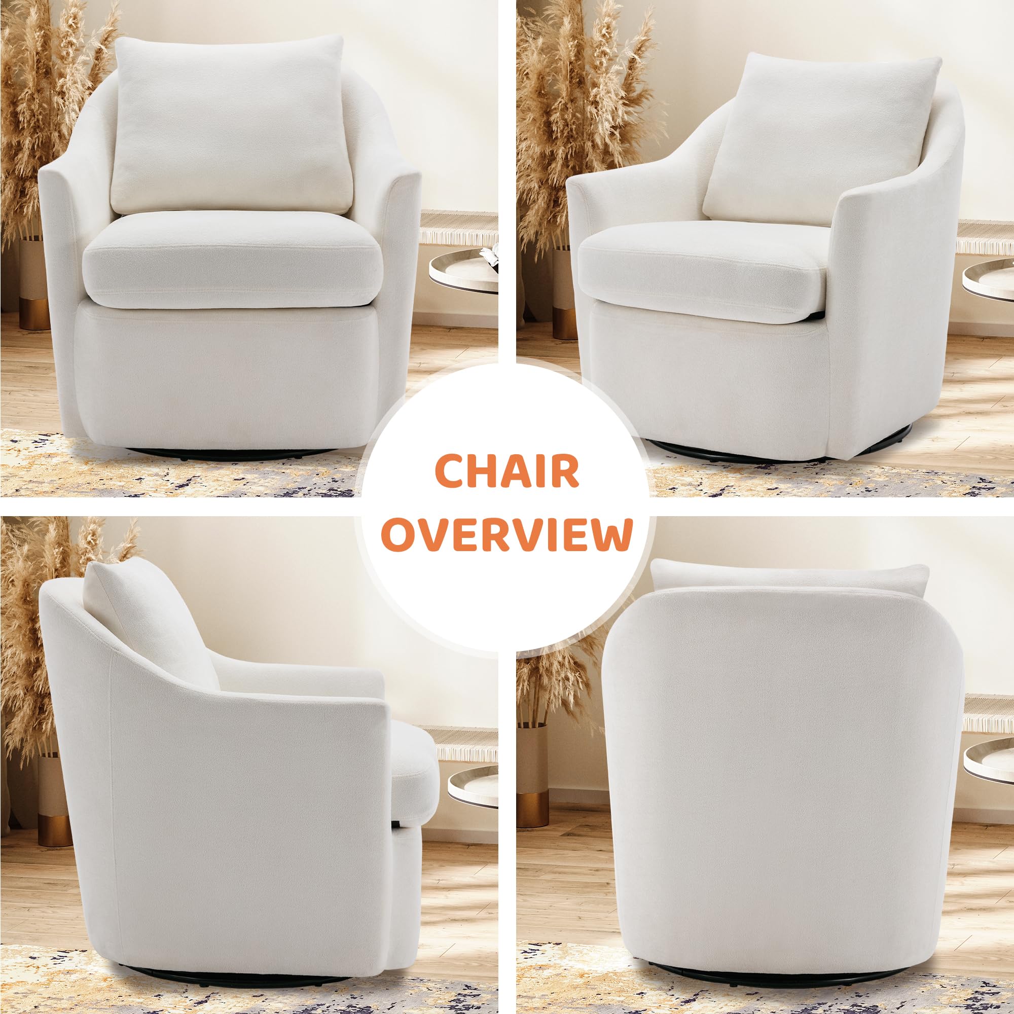 COLAMY 360° Swivel Accent Chair - Modern Upholstered Barrel Armchair for Living Room, Nursery & Bedroom - Cream Velvet Fabric - Perfect for Reading Nook, Home Office or Lounge Area