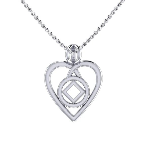 AA NA Recovery Pendant - Sterling Silver Heart Charm with Adjustable 18