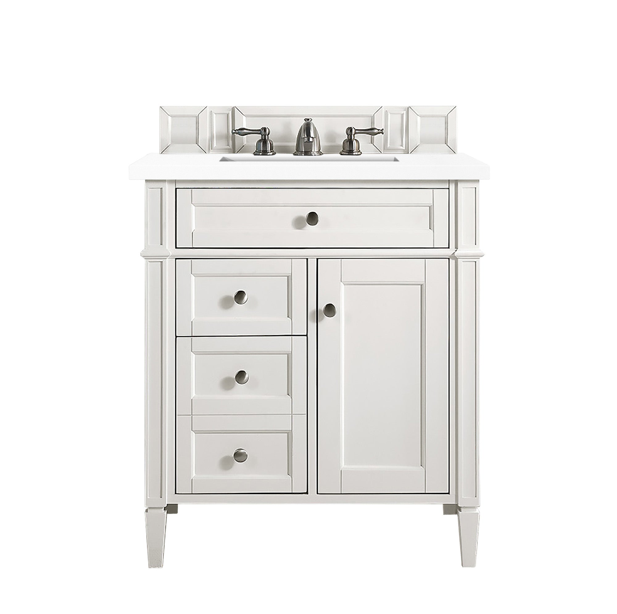 Brittany 30-Inch Single Bathroom Vanity Set with 3CM Classic White Quartz Countertop - Bright White Finish | Perfect for Small Bathrooms, Powder Rooms & Modern Home Decor