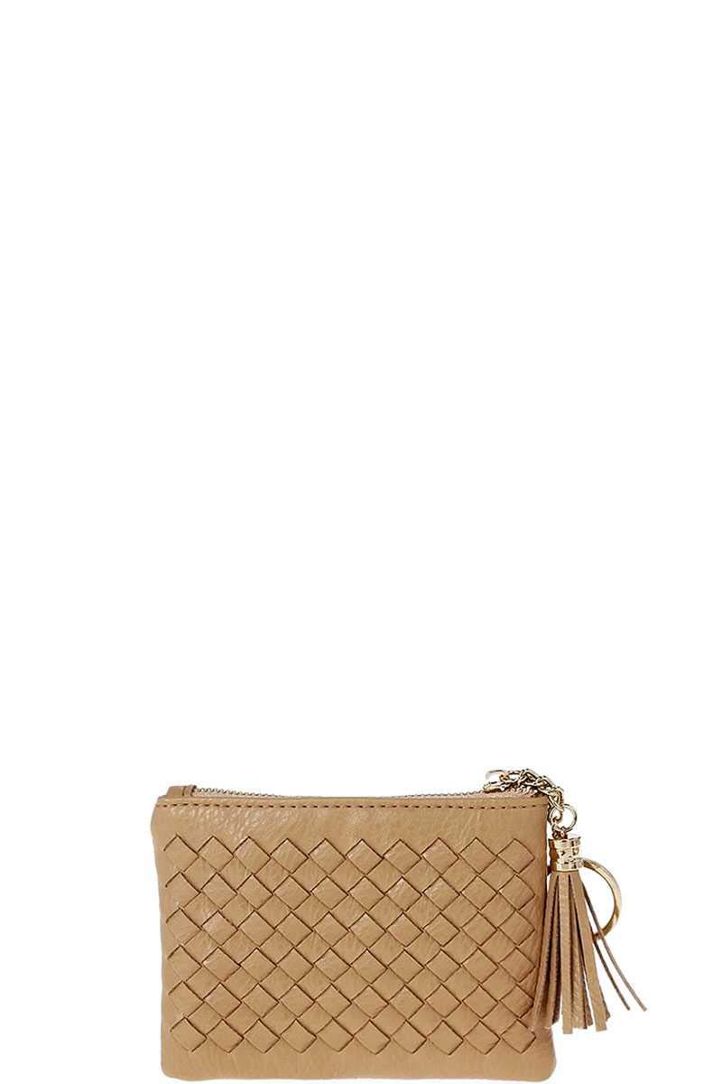 Braided Zip Top Coin Key Wallet for Women - Stylish & Compact White Leather Wallet for Keys, Coins & Cards - Perfect for Everyday Use, Travel & Gifting