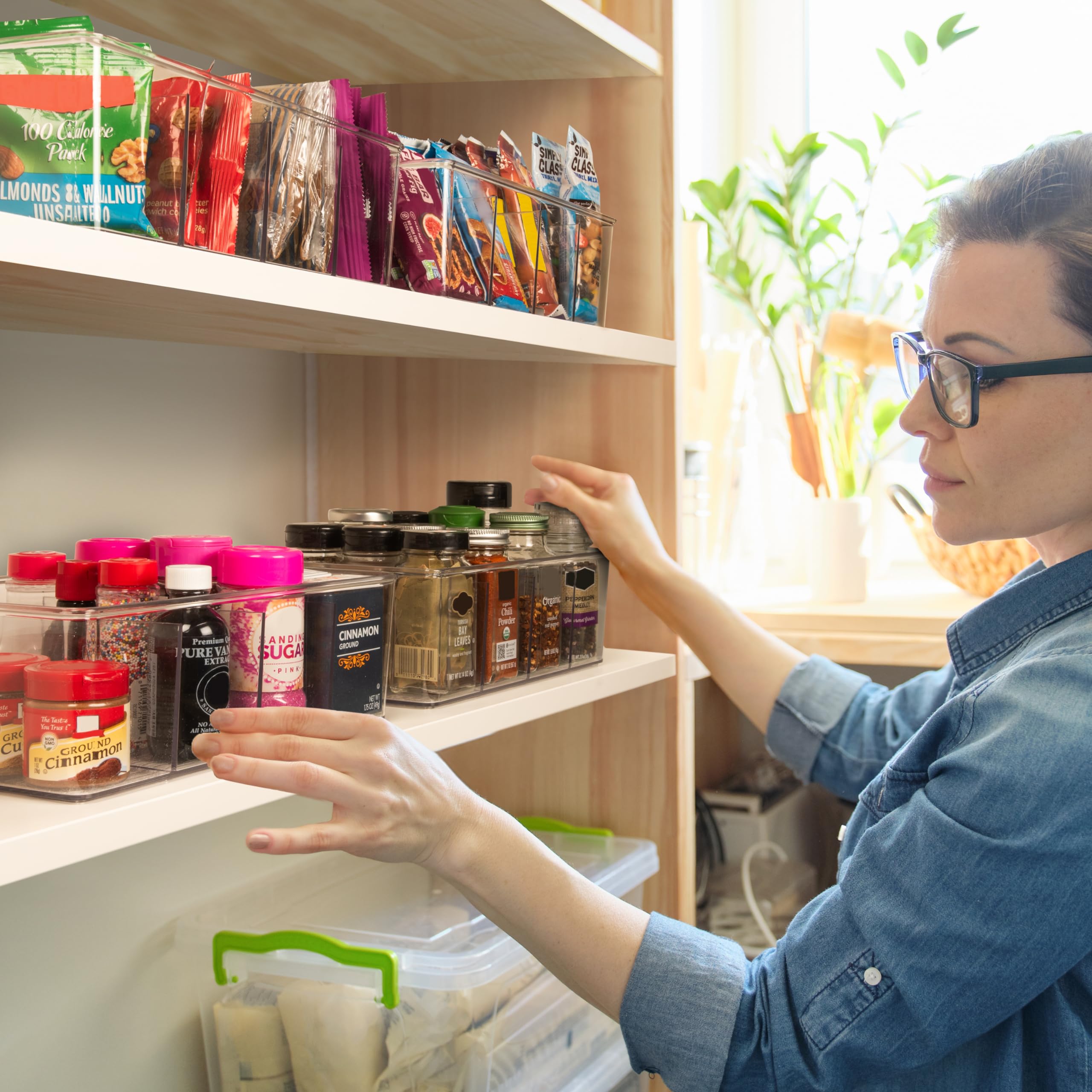 ClearSpace Plastic Pantry Organization Bins with Dividers & Lids – Kitchen Storage Containers for Fridge, Cabinet & Countertop – Refrigerator Organizers, Food Storage Bins (2-Pack) – Perfect for Meal Prep, Snack Storage & Home Organization