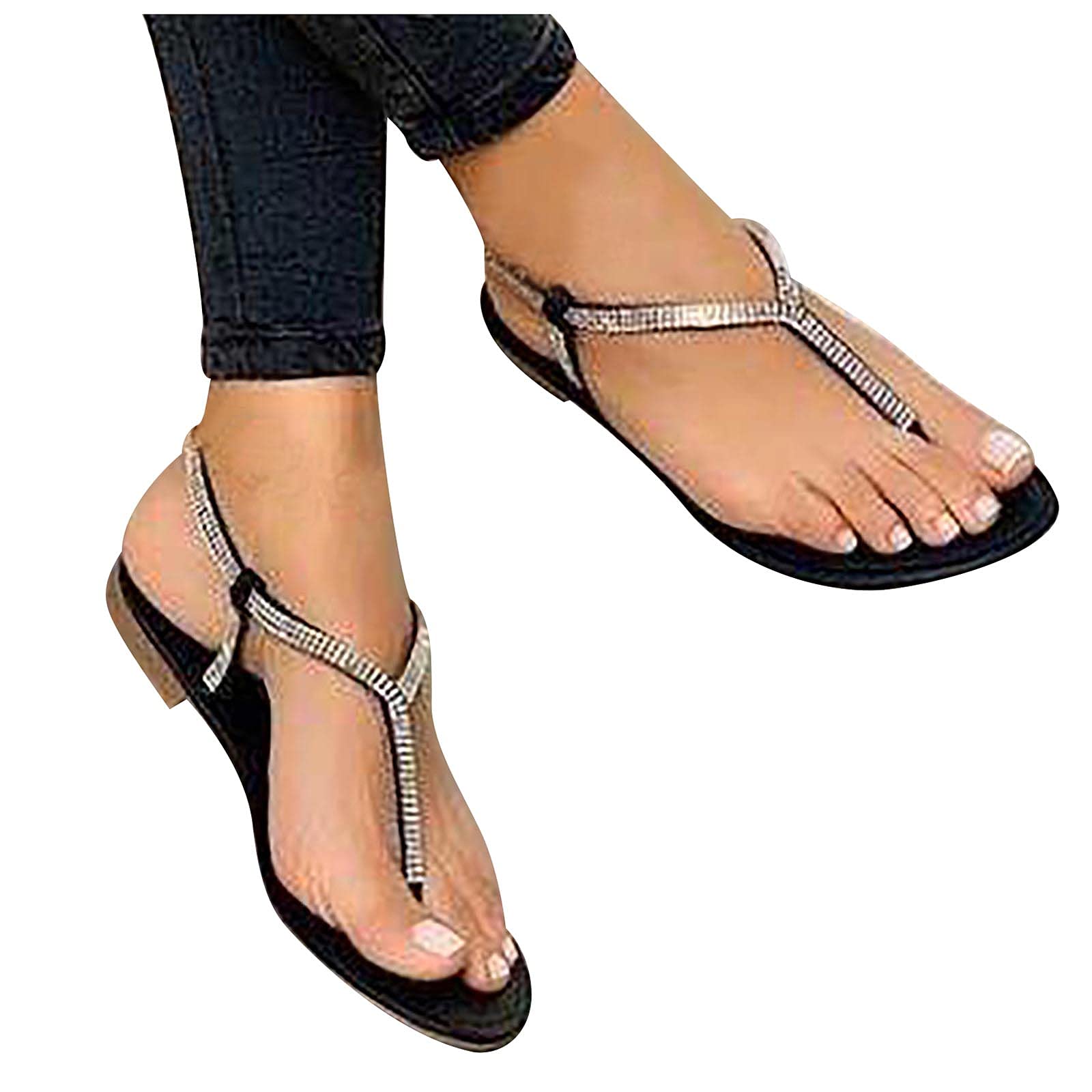 Sparkly Rhinestone Sandals for Women - Comfortable Flat Beach Sandals & Summer Slippers | Perfect for Vacations, Pool Parties & Casual Outings