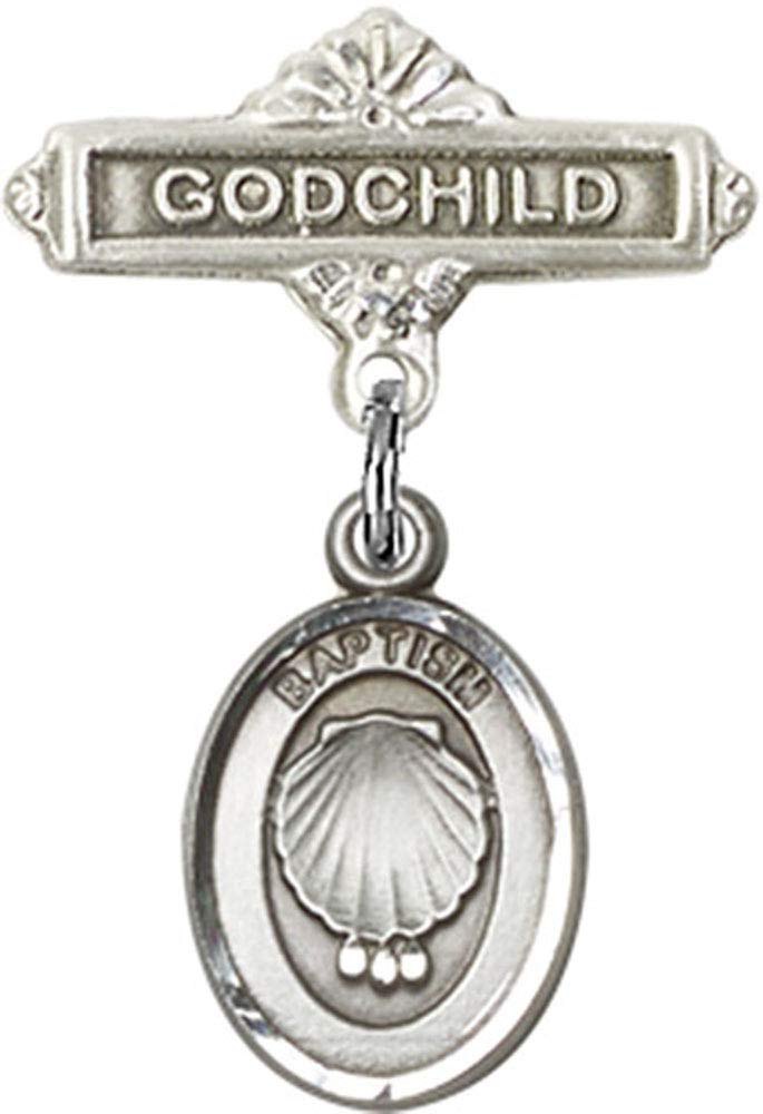 Sterling Silver Baby Badge with Baptism Charm & Godchild Pin - Handmade in USA | Elegant Christening Gift for Godchildren, Baptism Ceremony & Special Occasions