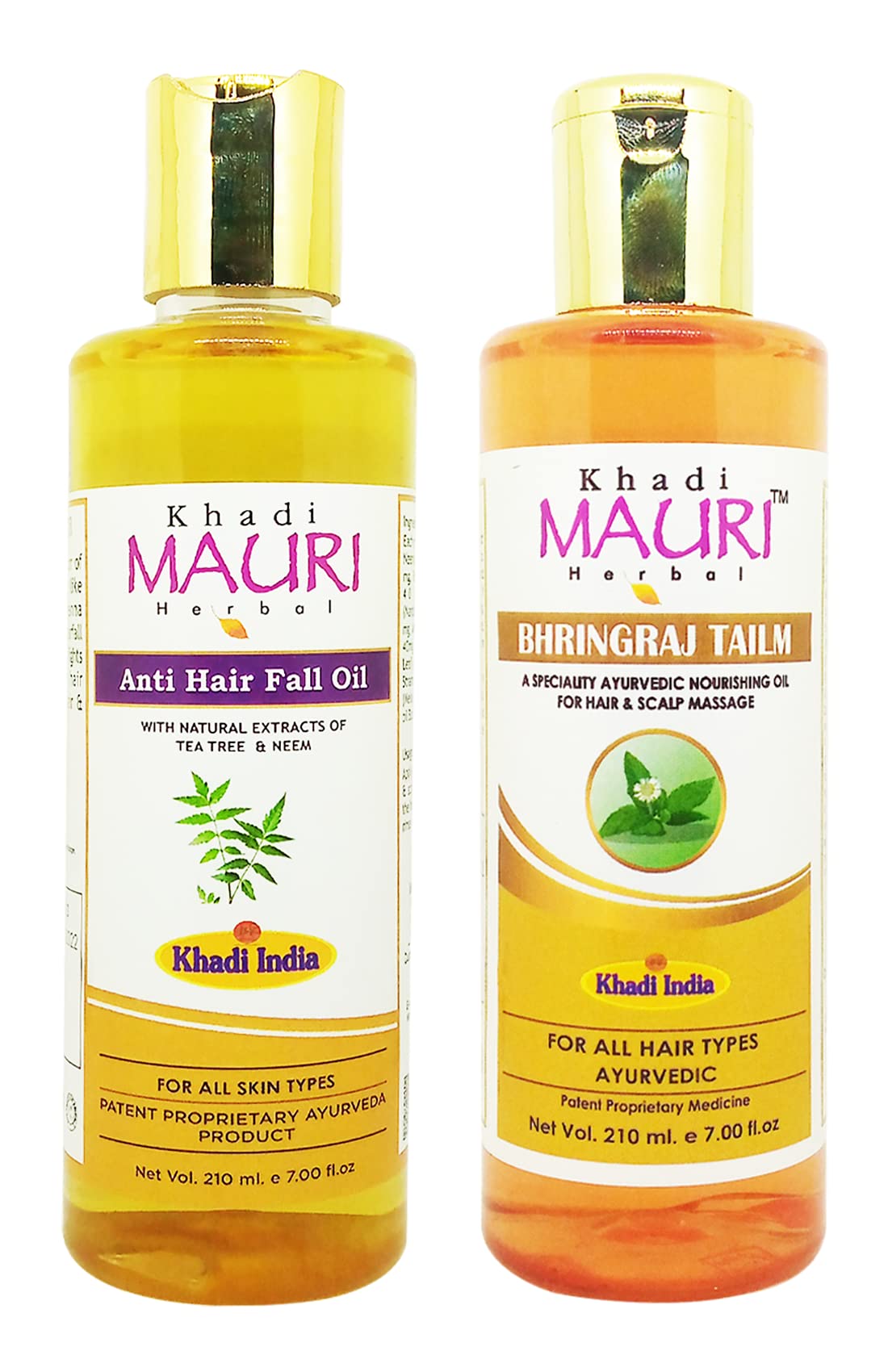 Khadi Mauri Anti Hair Fall & Bhringraj Hair Oil for Hair Growth - 2 Pack (420ml) | Ayurvedic Treatment for Thinning Hair, Dandruff & Scalp Care | Perfect for Daily Hair Nourishment & Styling