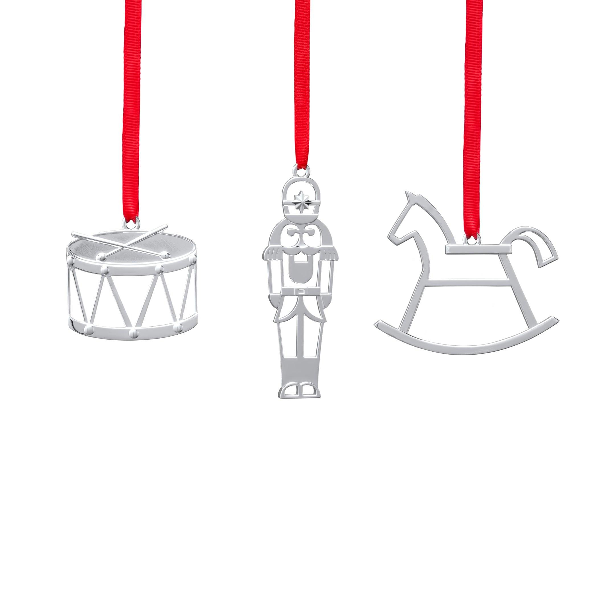 Mini Christmas Ornament Set - Rocking Horse, Drum, Nutcracker (Set of 3) - Perfect for Holiday Tree Decorations, Gift Giving & Festive Home Decor