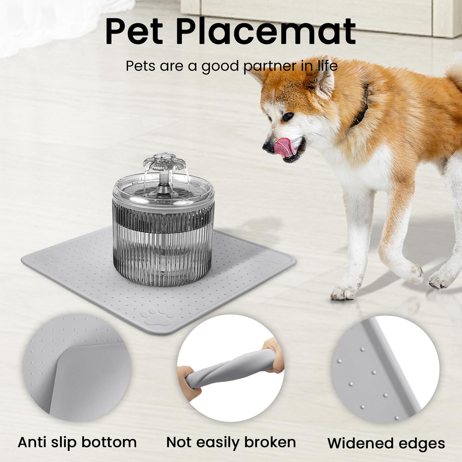 Waterproof Non-Slip Silicone Pet Placemat for Dogs & Cats - 13x13 Inch Grey Feeding Mat to Prevent Food & Water Spills - Perfect for Small & Medium Pets - Ideal for Kitchen, Dining Area & Travel Use