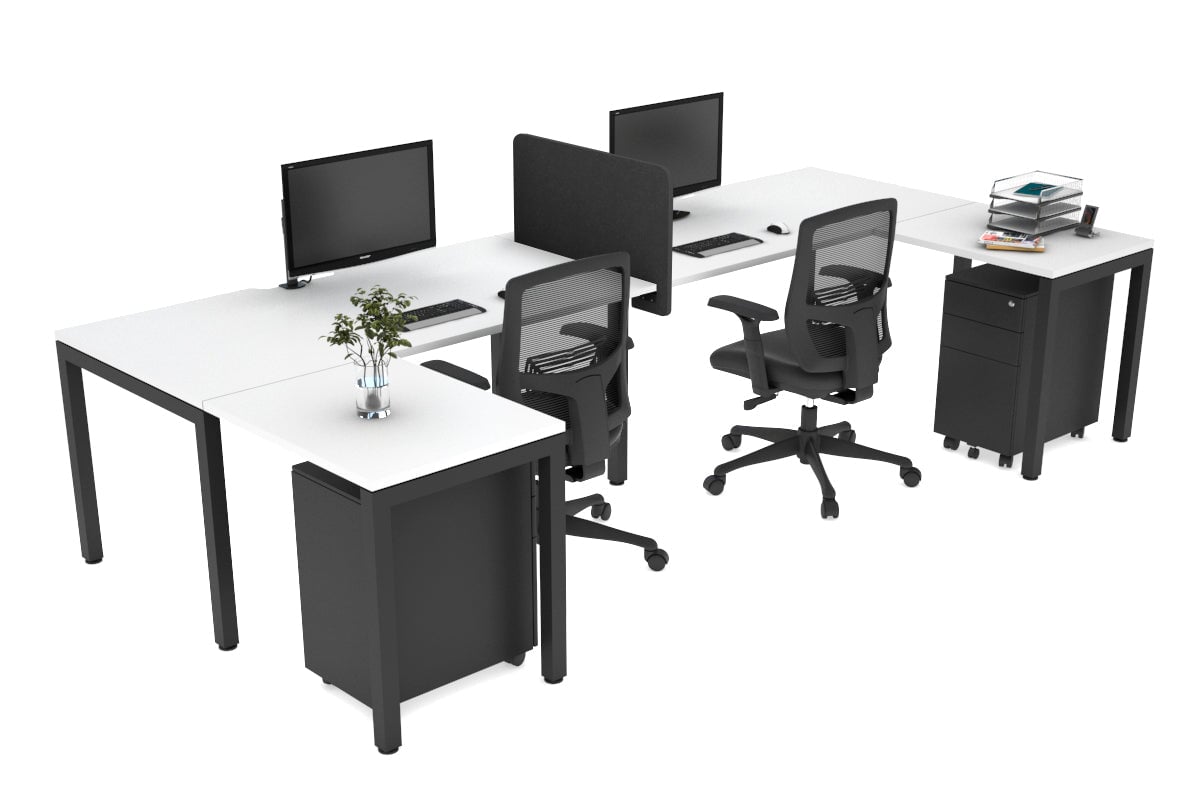 Quadro Square Legs 2-Person Corner Workstation Desk - U-Shaped Black Frame [1800L x 1800W] with Cable Management - Perfect for Office & Home Workspace Setup