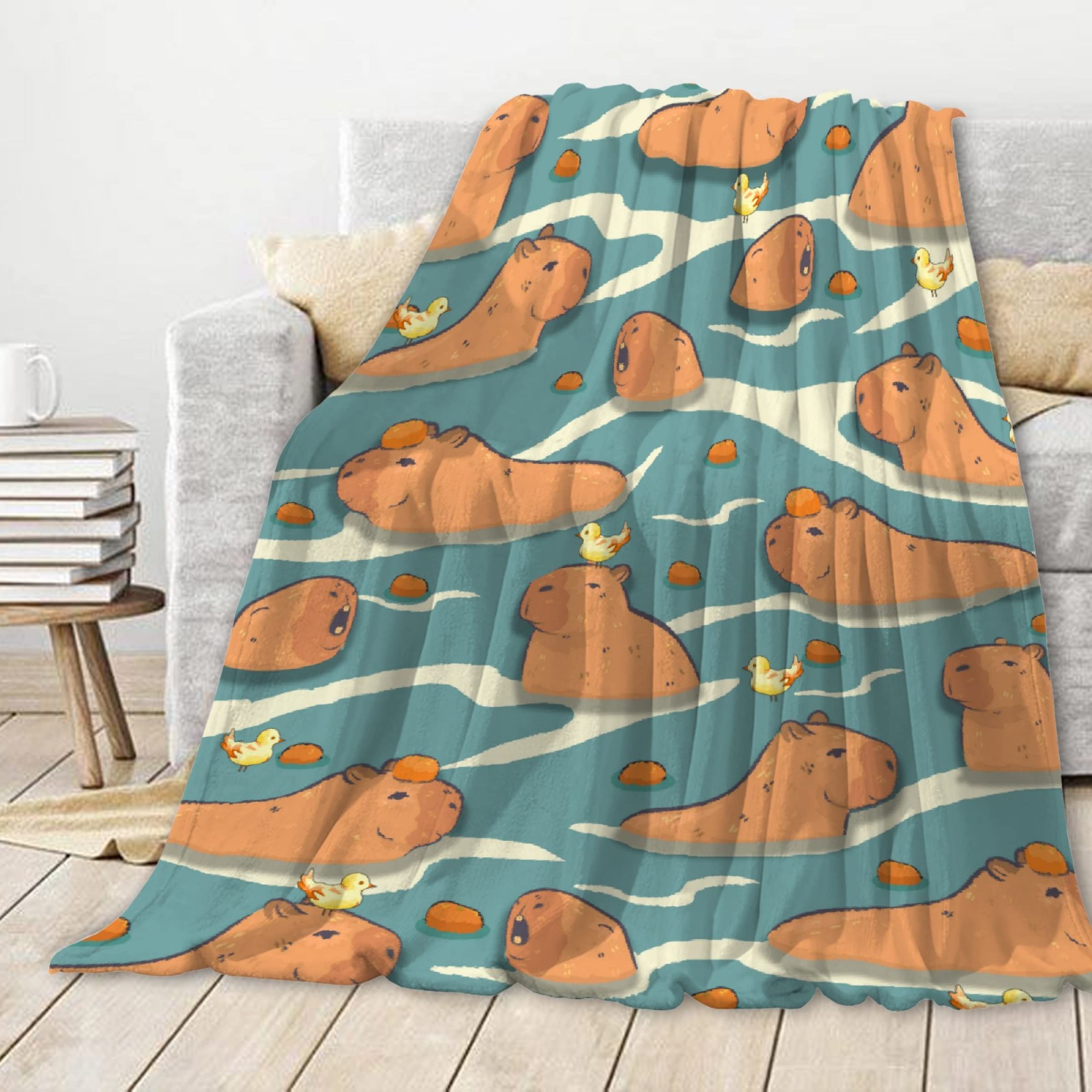 Super Soft Flannel Capybara Throw Blanket - Plush Cozy Lightweight Quilt for Couch, Bed & Sofa - 50x60 Inch All-Season Home Decor for Teens & Adults - Perfect for Lounging, Netflix Binges & Gift Giving