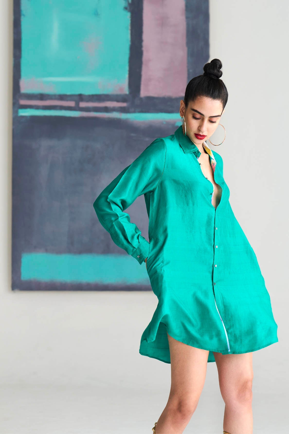 Premium Oversized Silk Shirt in Aqua Green - Elegant Loose Fit Blouse for Women - Perfect for Casual Outings, Office Wear & Special Occasions