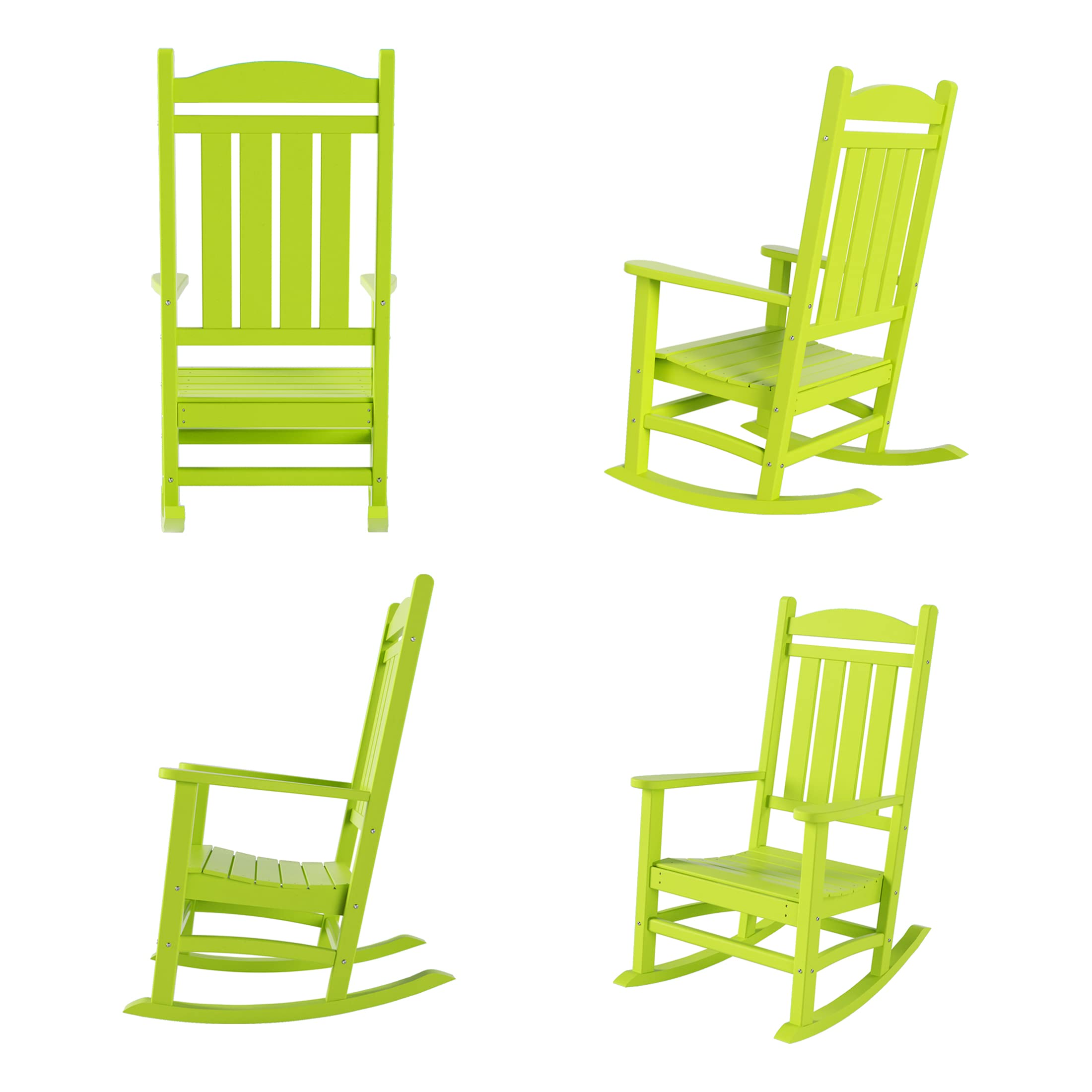 WO Home Furniture 4-Piece Patio Rocking Chair Set - HDPE UV-Resistant Outdoor Rocking Chairs in Lime Green - Perfect for Porch, Garden, and Backyard Relaxation