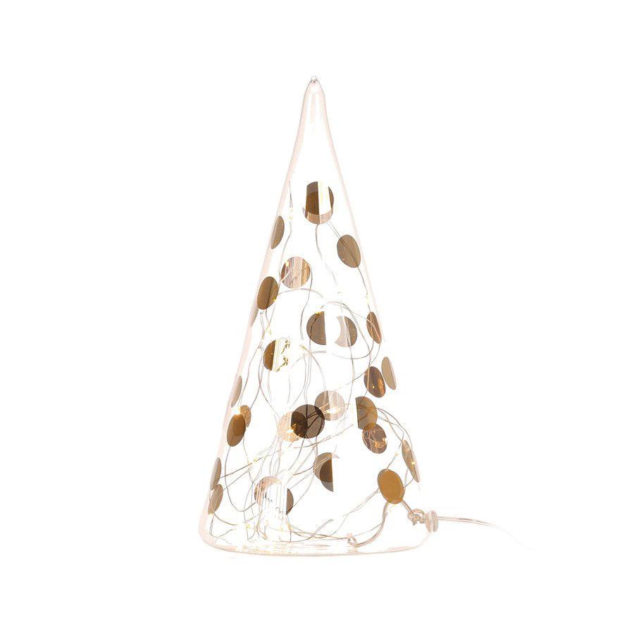 NANKAI TSUSHO Christmas LED Glass Fir Tree - 25cm Bicolor Dot Design (135g) - Perfect for Holiday Home Decor, Office Party & Festive Gift