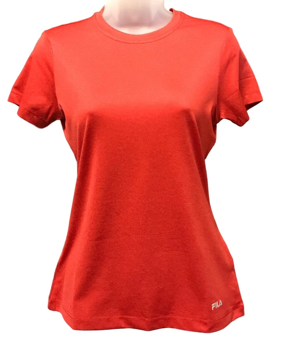 Fila Women's Short Sleeve Crew Neck T-Shirt - Chinese Red Heather Color | Casual Comfort Fit for Workout, Yoga & Everyday Wear