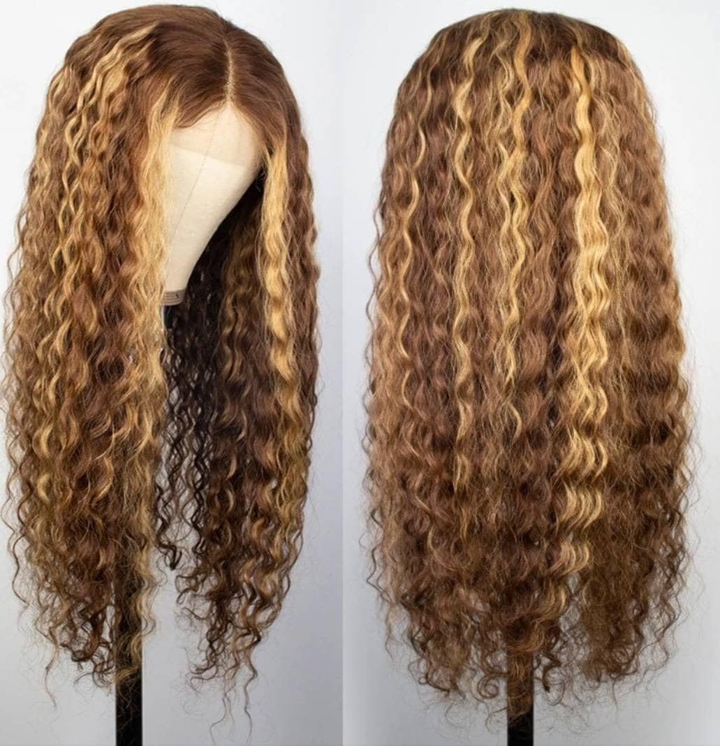 Chesma 28inch Ombre Lace Front Human Hair Wig - 13x4 HD Honey Blonde 4/27 Deep Wave Lace Frontal Wigs, Glueless Pre-Plucked with Baby Hair 180 Density - Perfect for Daily Wear, Cosplay & Special Occasions