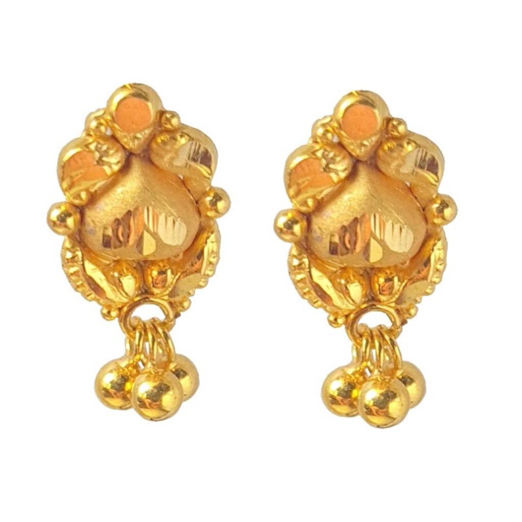22K/18K Solid Gold Fish Hook Earrings - Three Beads Design for Women, Girls & Kids | Certified Fine Gold Jewelry for Weddings, Engagements & Special Occasions | Perfect Gift for Her, Birthday & Anniversary Celebrations