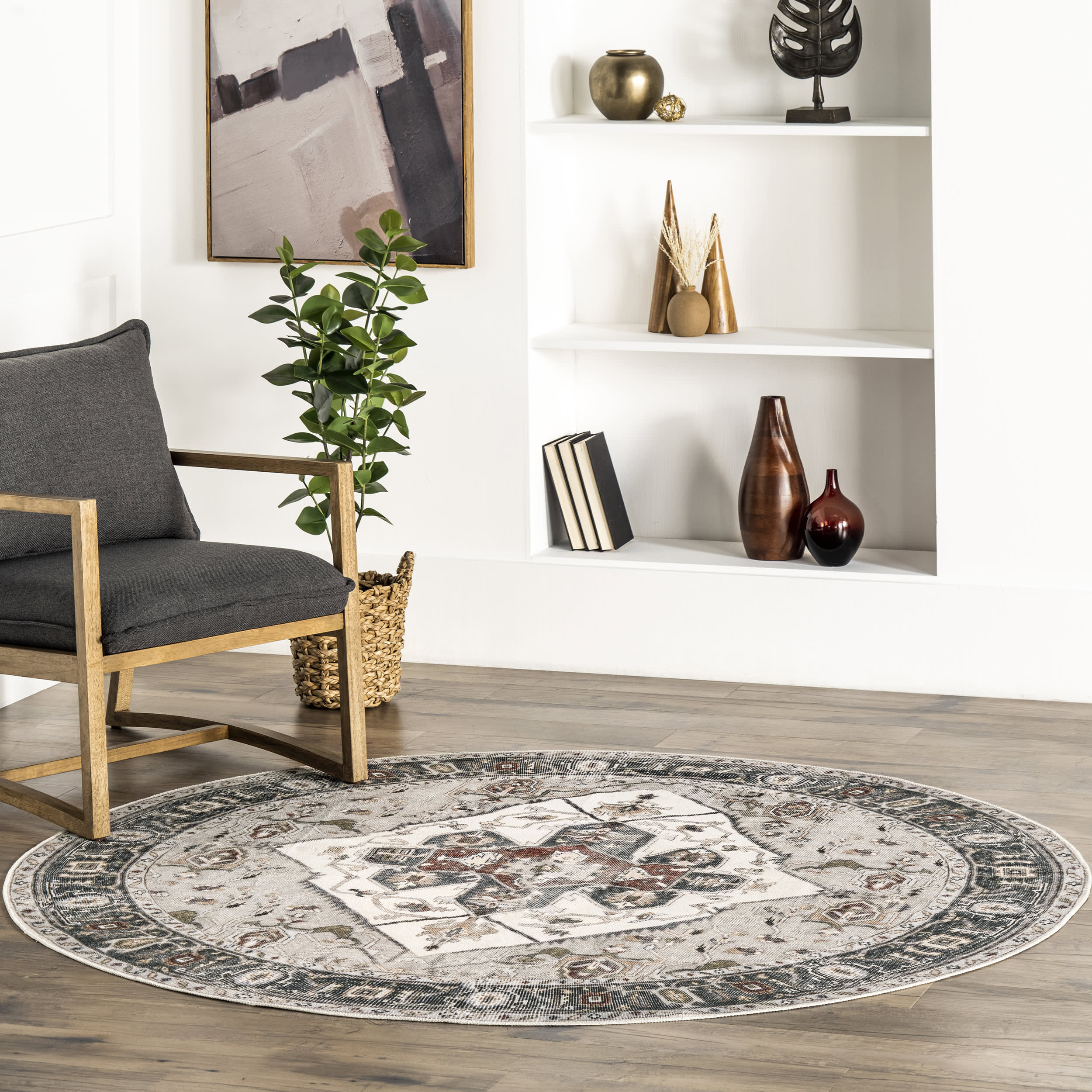 Crystalline Medallion Washable Rug - Soft & Durable Beige Area Rug for Living Room, Bedroom, or Office | Machine Washable & Stain Resistant