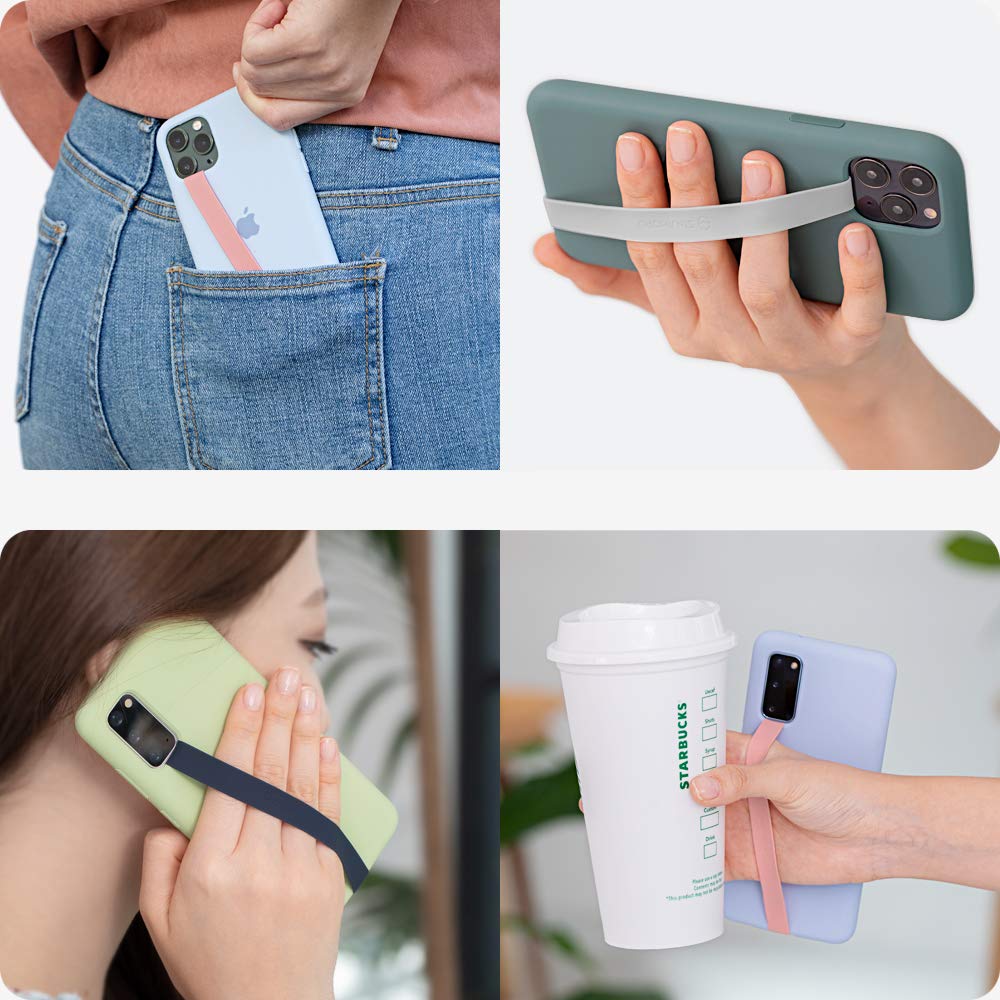 Stretchable Silicone Phone Strap Holder for iPhone & Android - Flexible Elastic Grip with Wireless Charging Support | Secure Phone Loop Finger Grip (Grey) | Perfect for Gym, Running, Commuting & Daily Use