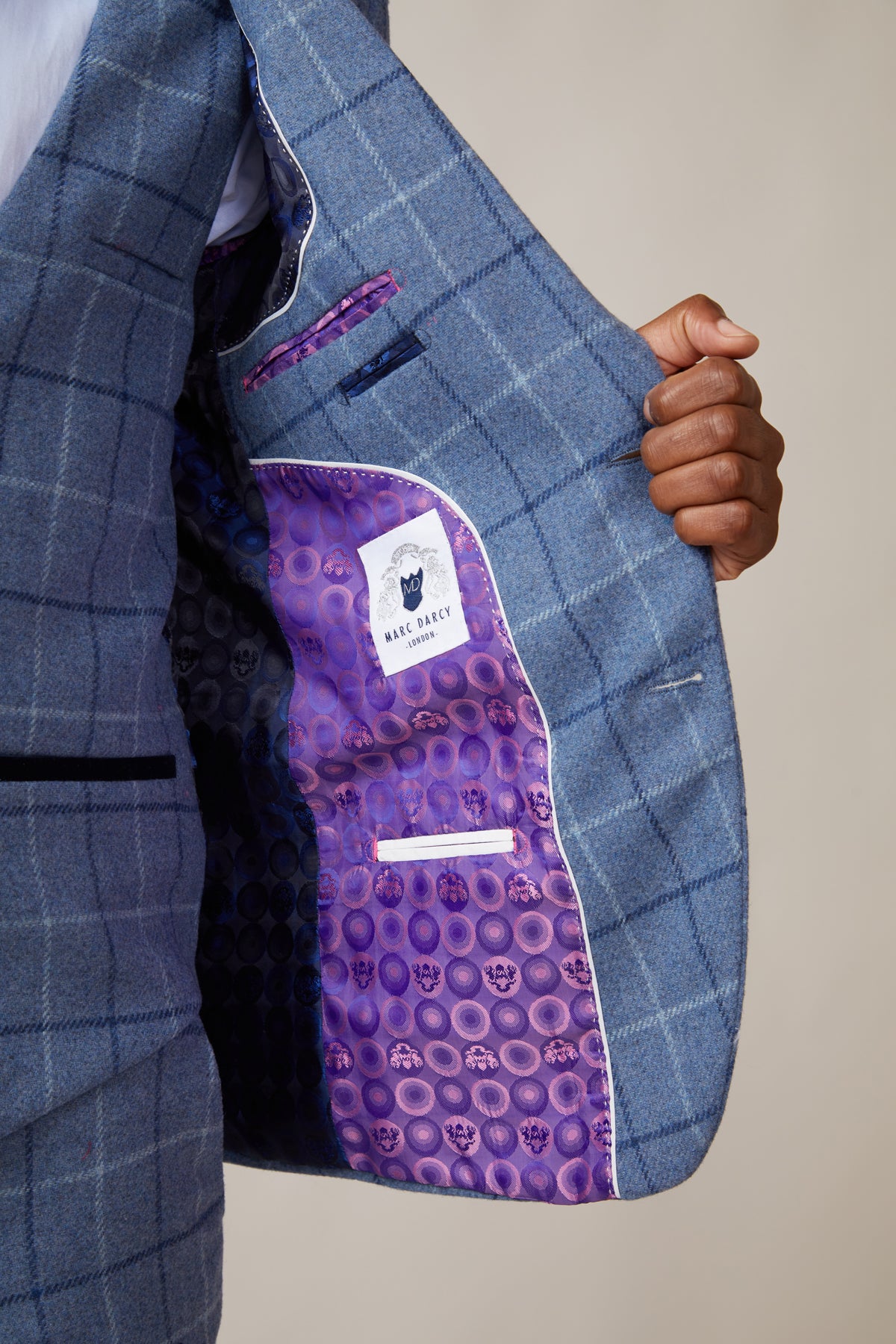 CLINTON Blue Tweed Check Blazer for Men - Classic Slim Fit Formal Jacket for Office, Wedding & Business Events