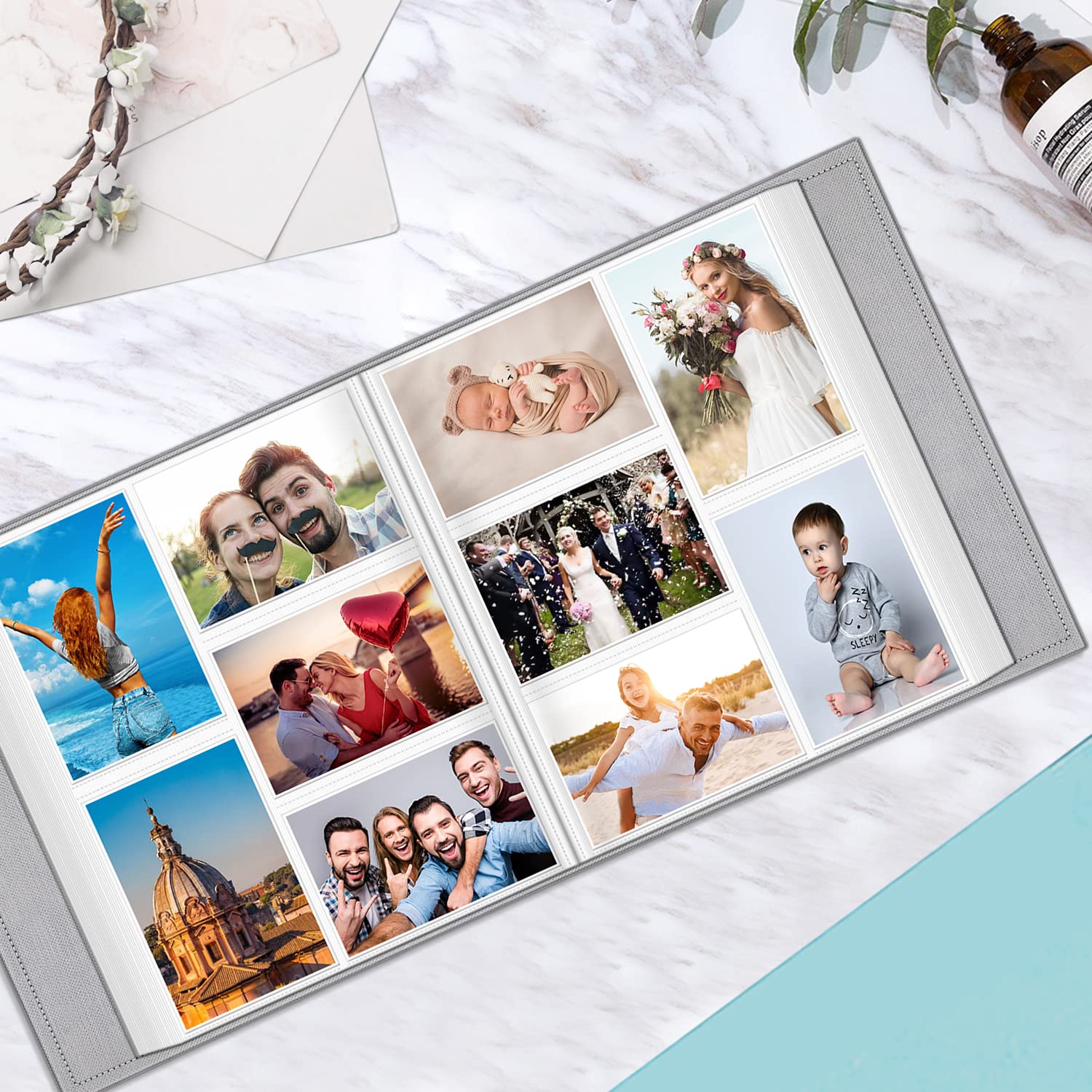 Fintie 4x6 Photo Album - 300 Pocket Large Capacity Scrapbook with Premium Vegan Leather Cover for Wedding, Baby, Family & Vacation Pictures | Marble Design | Perfect for Memory Keeping, Gift Giving & Home Decor