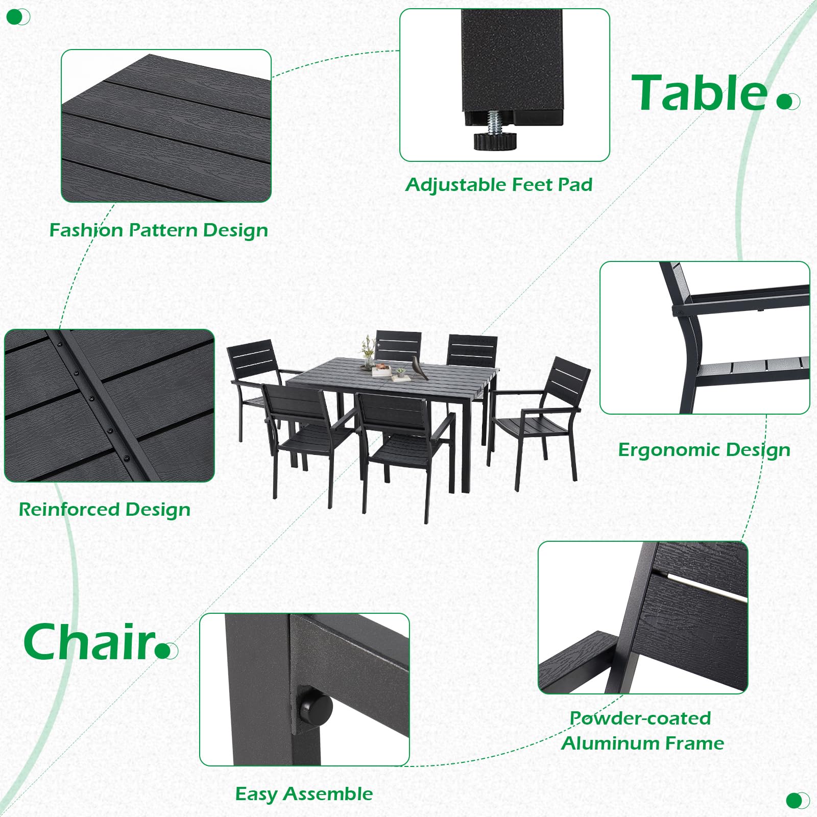 AECOJOY 7-Piece Outdoor Dining Set - 60