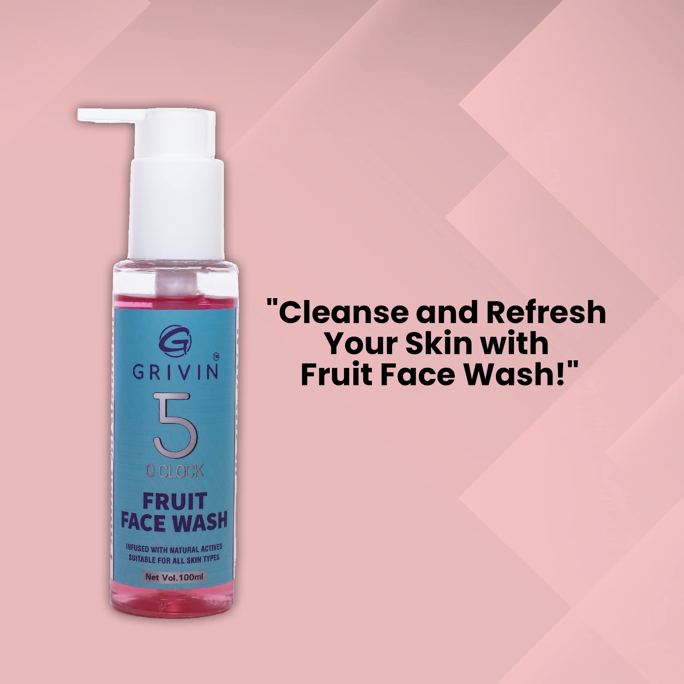 Grivin 5 o’Clock Fruit Face Wash 100ml - Natural Cleanser for Oily & Acne-Prone Skin | Morning & Night Skincare Routine