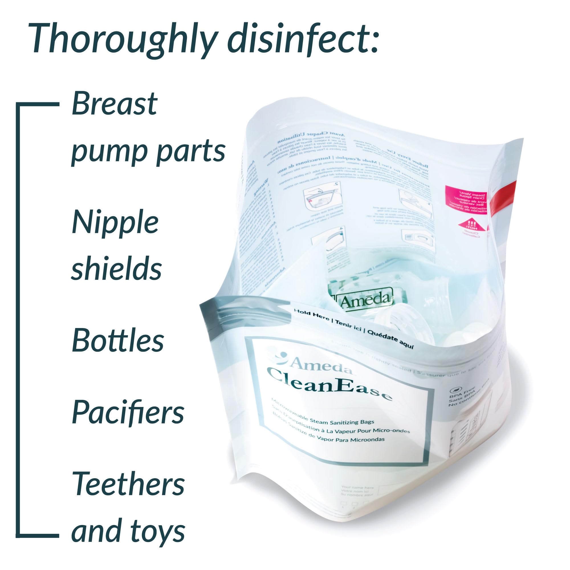 Ameda CleanEase Microwave Steam Sanitizer Bags - 7 Pack | Breast Pump Parts & Baby Bottle Sterilizer Bags | Quick & Safe Sanitization for Nursing Accessories