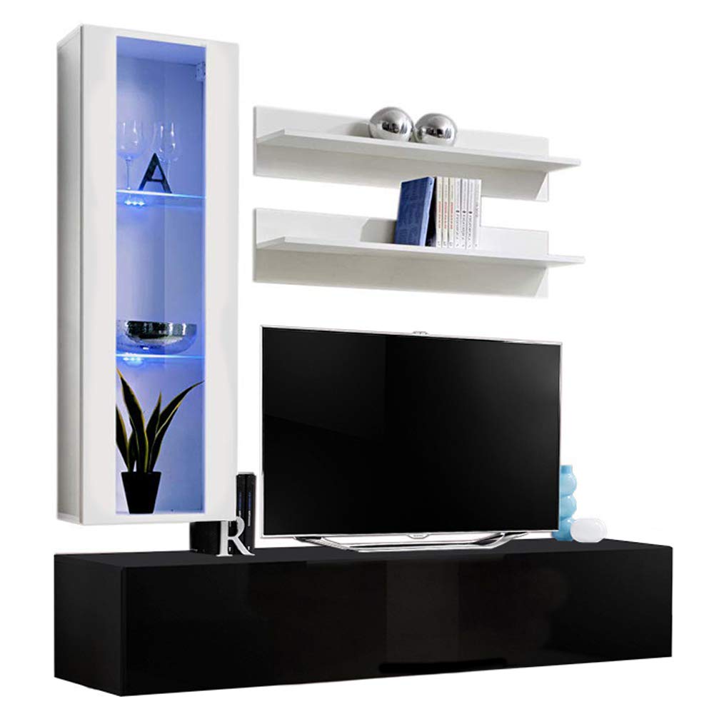 Modern Floating TV Stand with Storage & LED Lights - Wall-Mounted Entertainment Center for Bedroom & Living Room - H2 30TV Console with Shelves in White/Black - Perfect for Small Spaces & Home Theater Setup